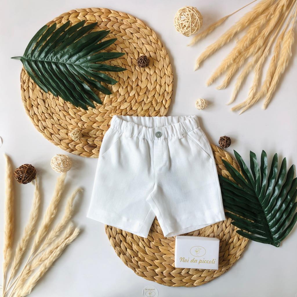 CAMICINA RIGHE LINO CON BERMUDA BIANCO - Noi da piccoli