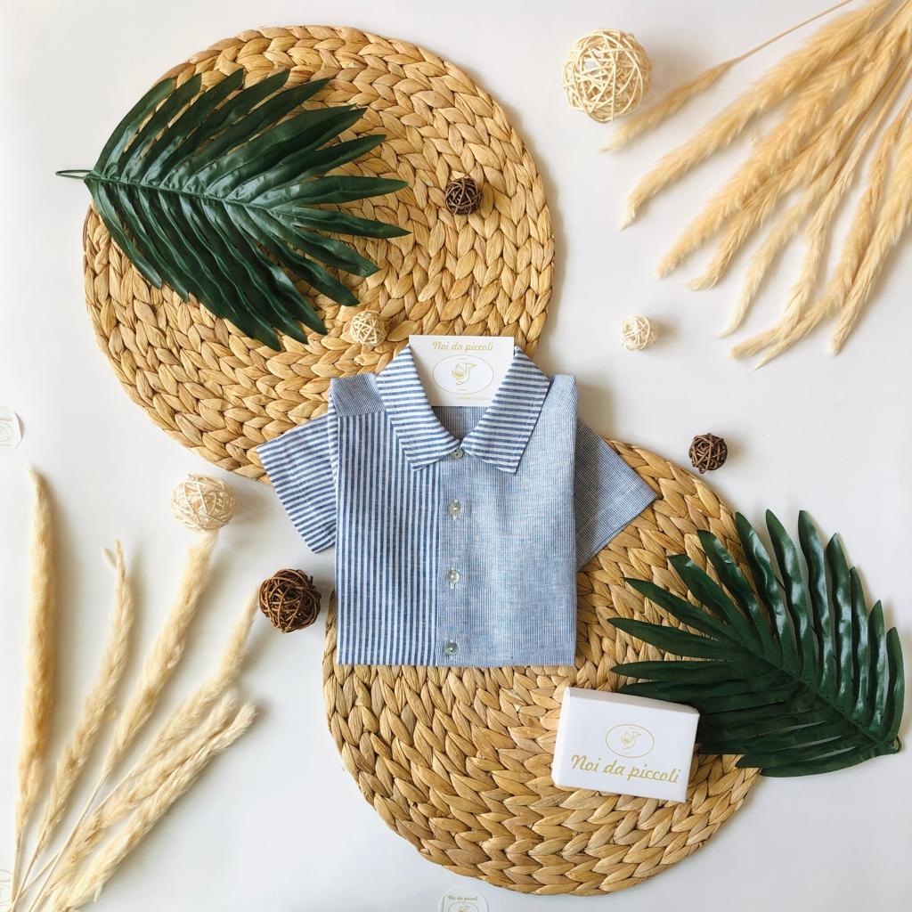 CAMICINA RIGHE LINO CON BERMUDA BIANCO - Noi da piccoli