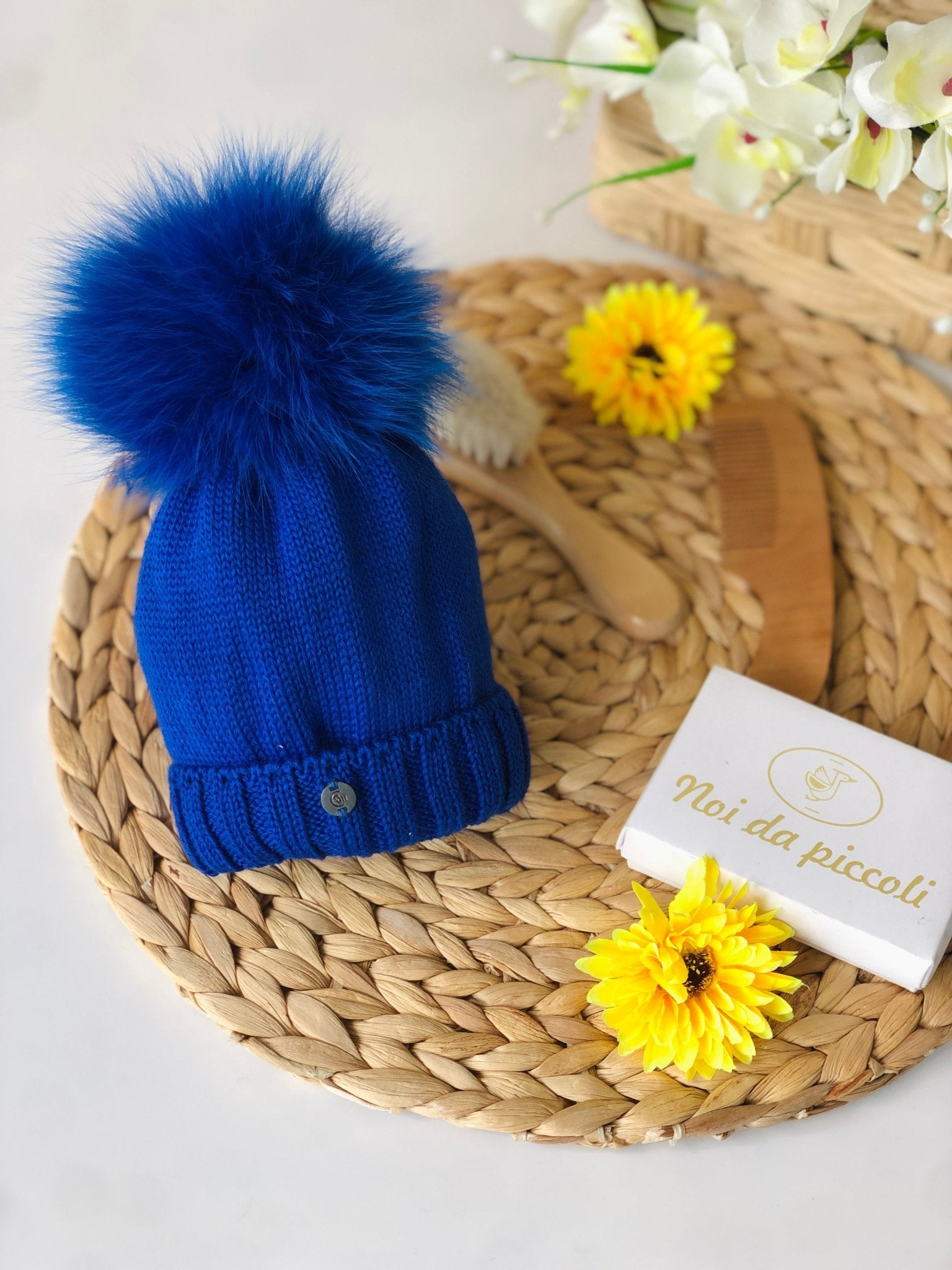 CAPPELLINO LANA E VOLPE BLU ROYAL PON POM - Noi da piccoli