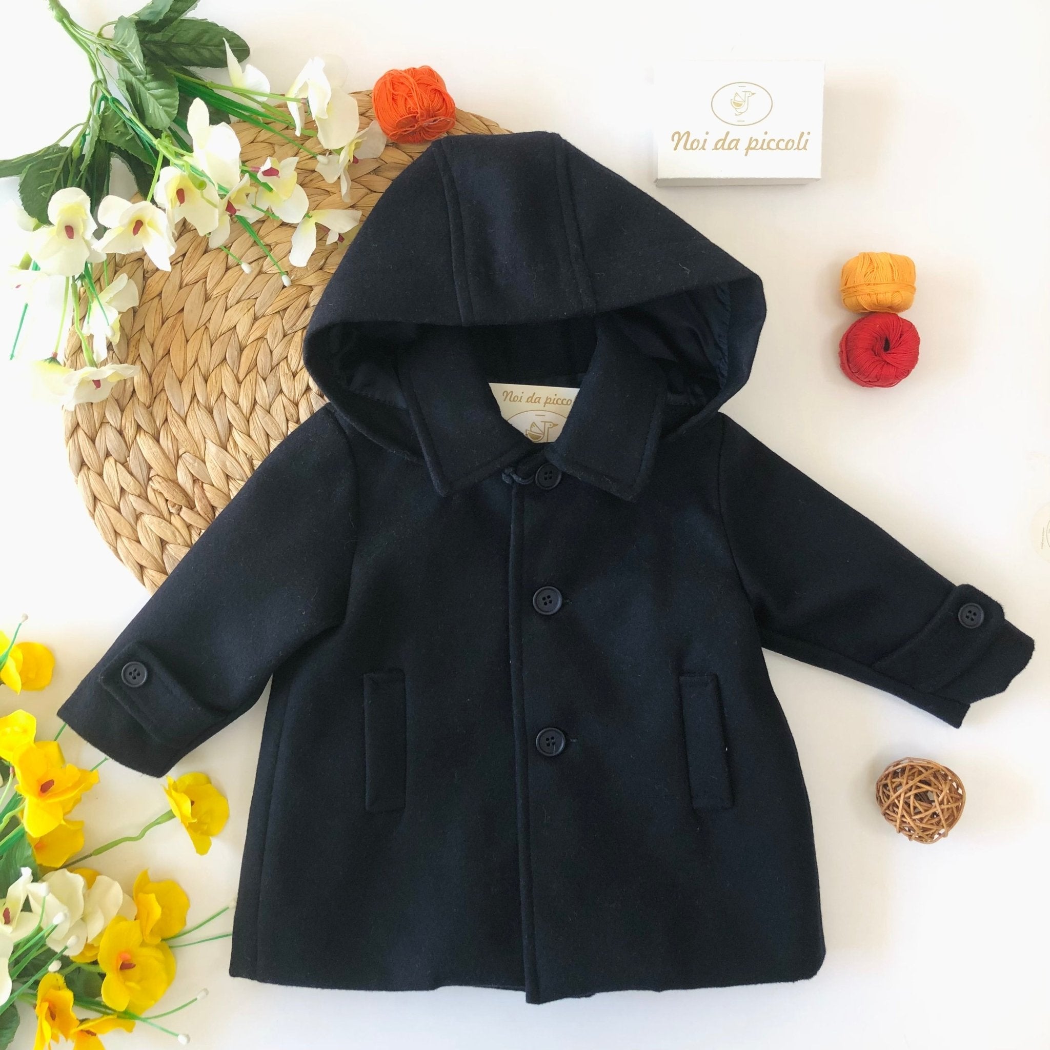 CAPPOTTINO BLU BOTTONI CENTRALI IN PANNO - Noi da piccoli