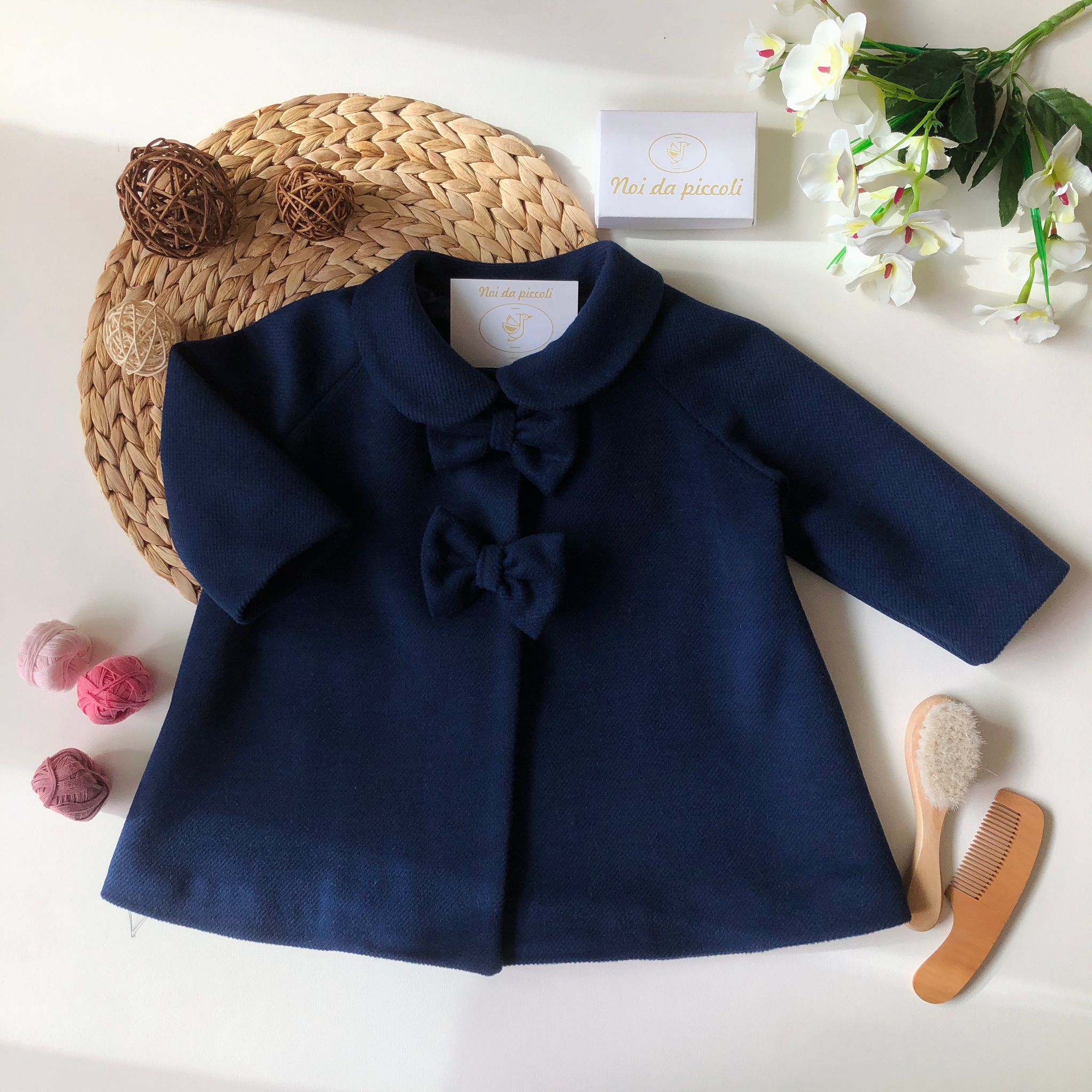 CAPPOTTINO BLU CON FIOCCO IN PANNO GIRL - Noi da piccoli