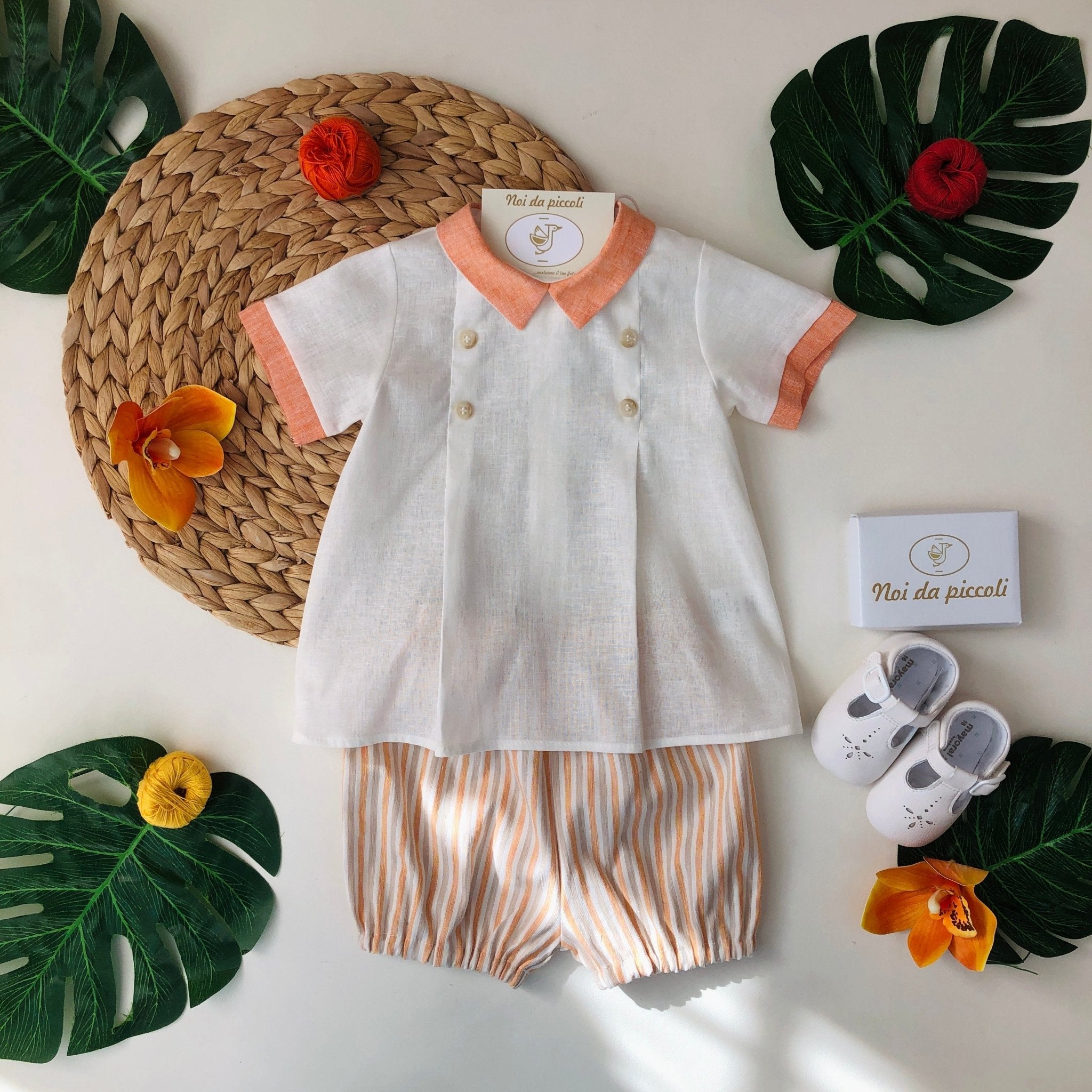 CASACCHINA CON CULOTTE BIANCA A RIGHE ARANCIO - Noi da piccoli