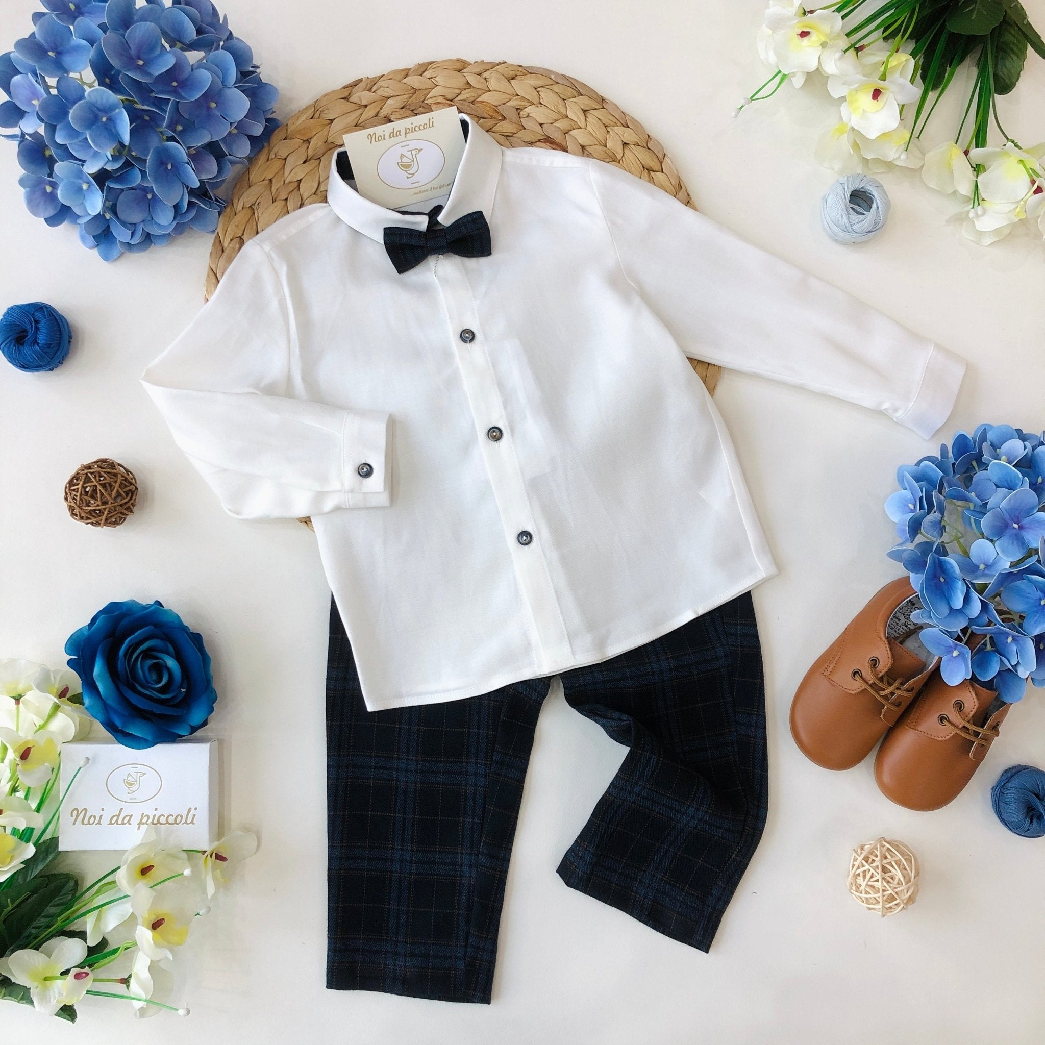 COMPLETO 3 PZ BLU NOTTE E DETTALI BEIGIE E AVION - Noi da piccoli