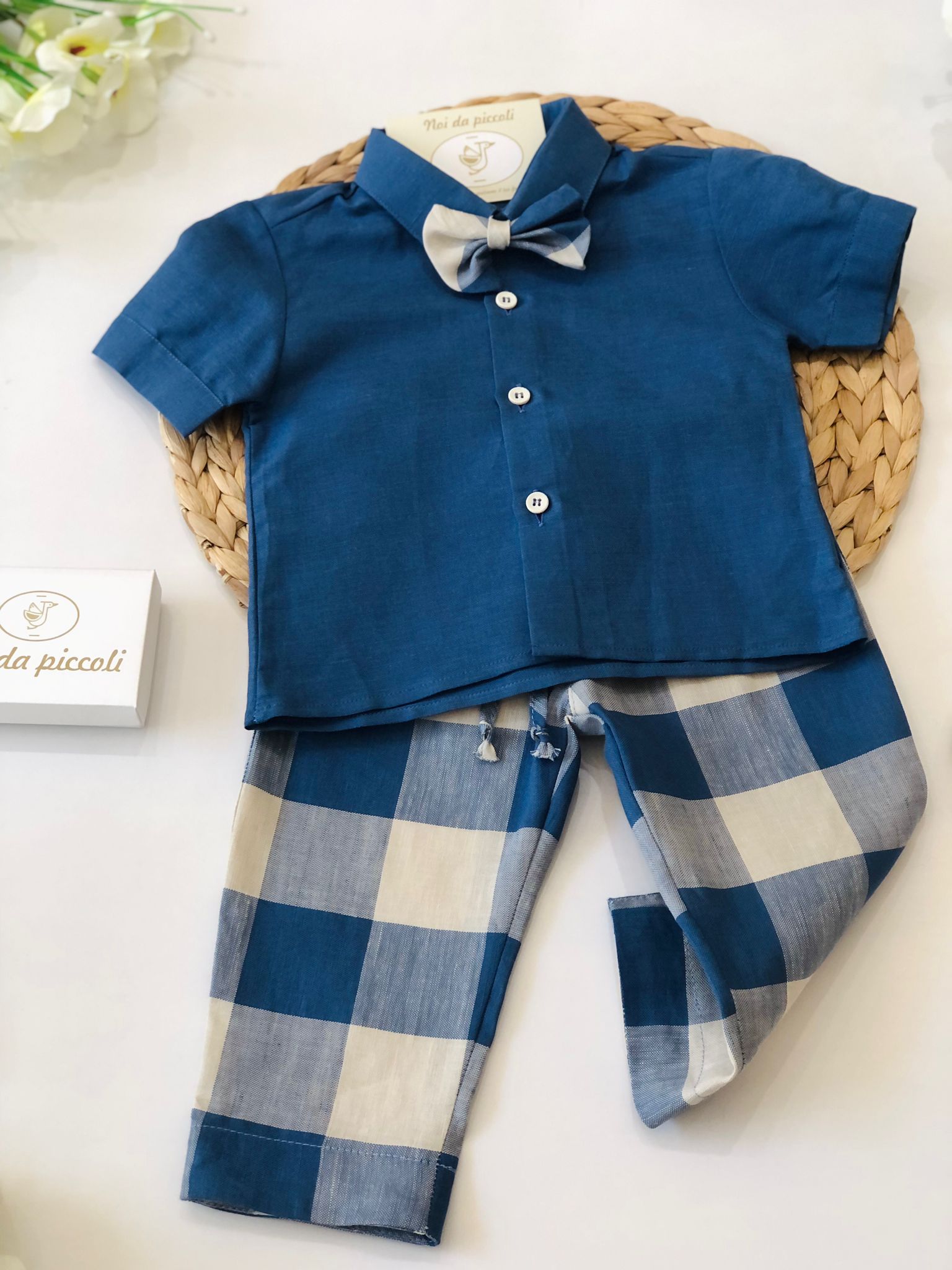 COMPLETO 3PZ QUADRI BLU E BEIGE - Noi da piccoli