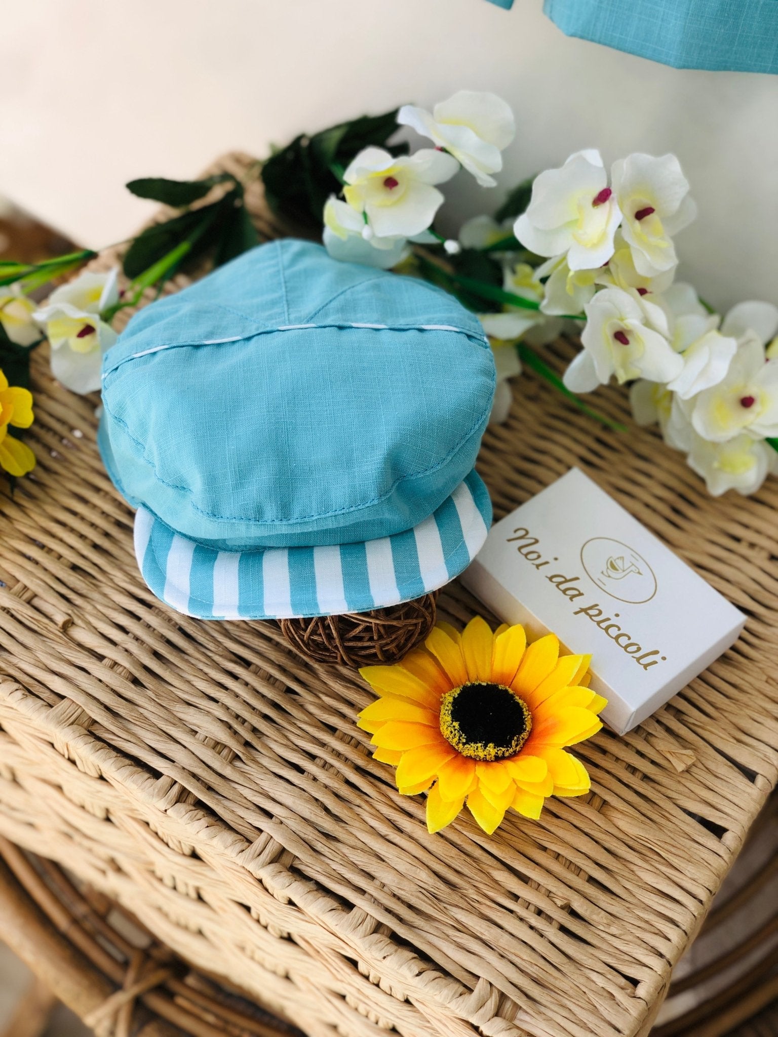 COMPLETO 4 PEZZI AZZURRO RIGHE IN LINO E COTONE - Noi da piccoli