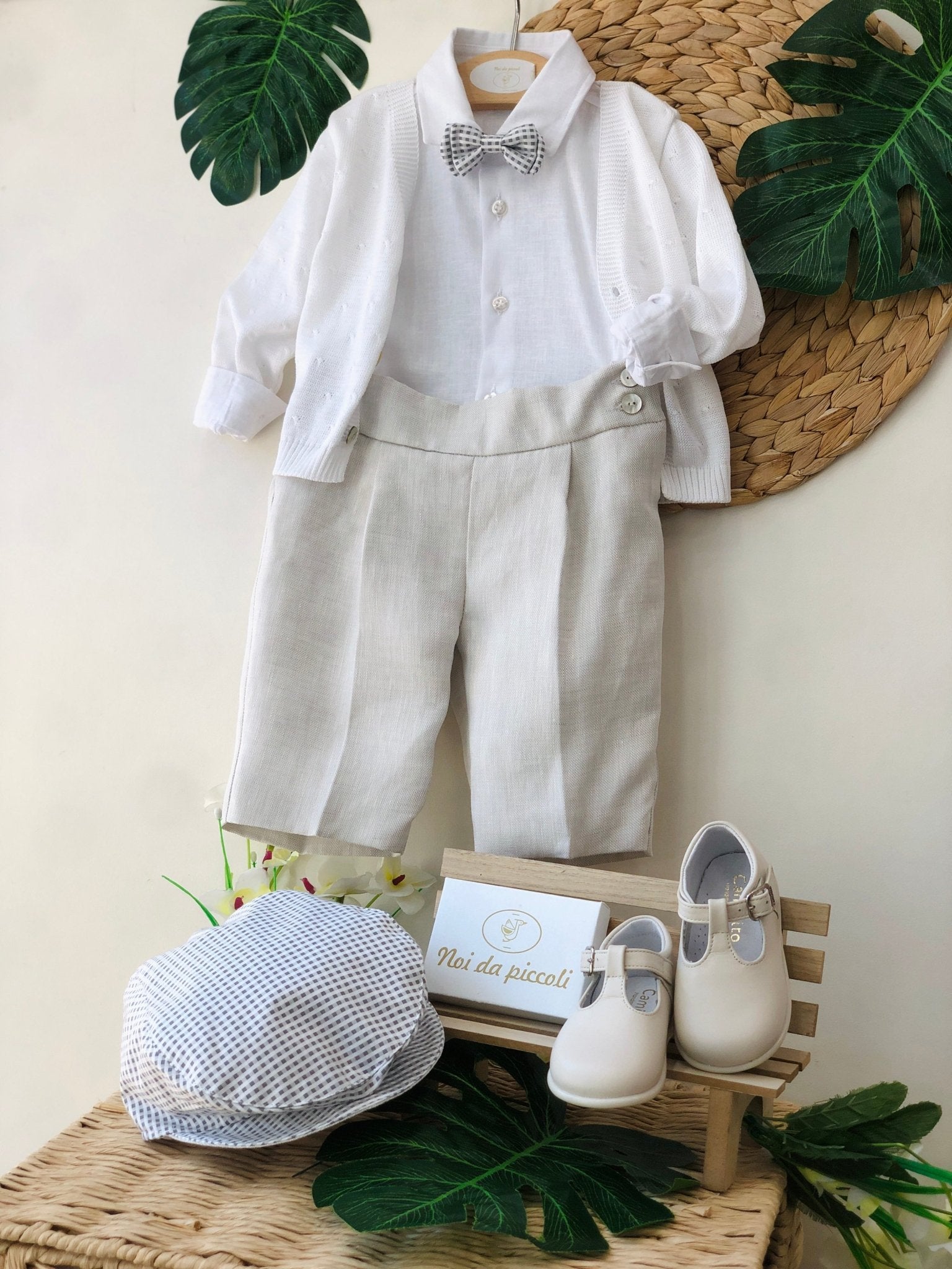 COMPLETO 4 PEZZI BIANCO GRIGIO DETTAGLIO QUADRETTI - Noi da piccoli