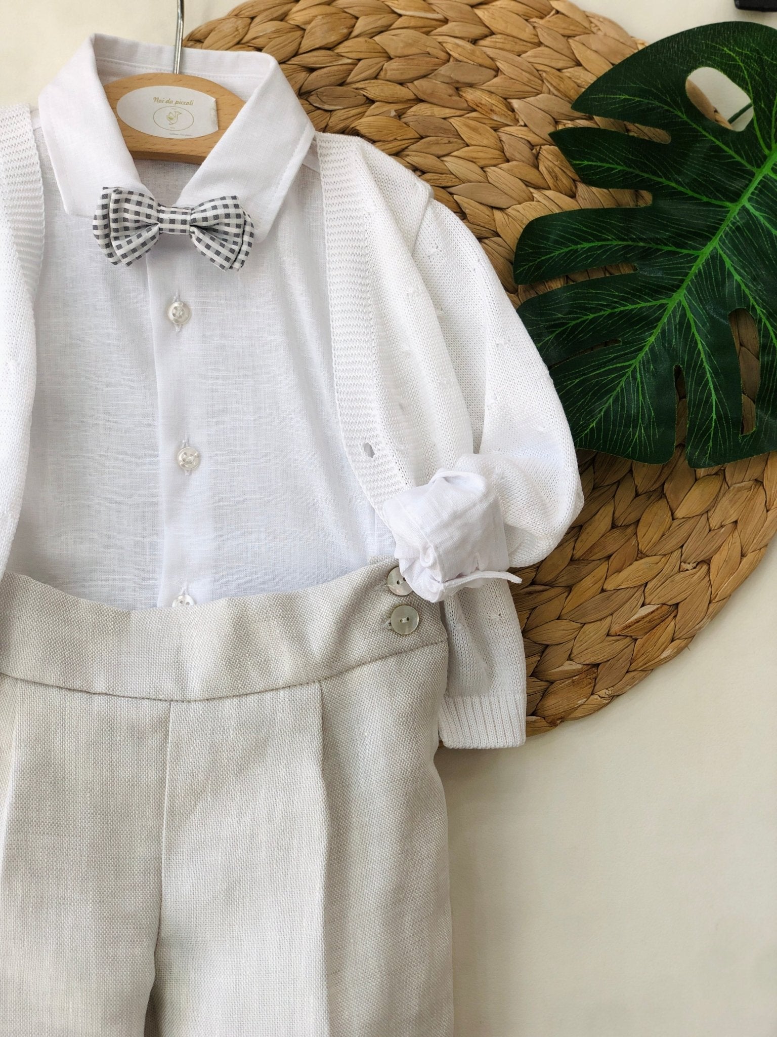 COMPLETO 4 PEZZI BIANCO GRIGIO DETTAGLIO QUADRETTI - Noi da piccoli