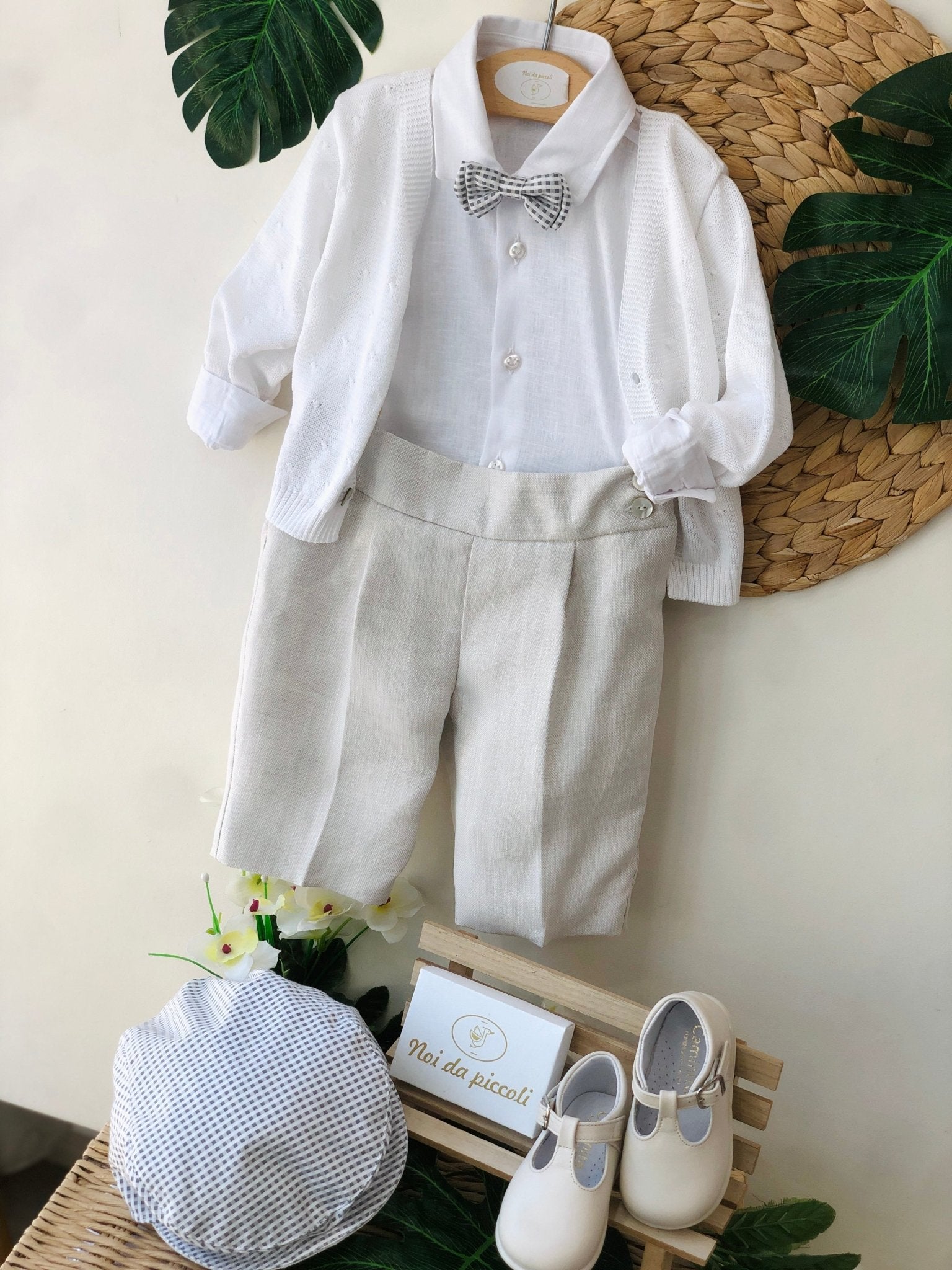 COMPLETO 4 PEZZI BIANCO GRIGIO DETTAGLIO QUADRETTI - Noi da piccoli