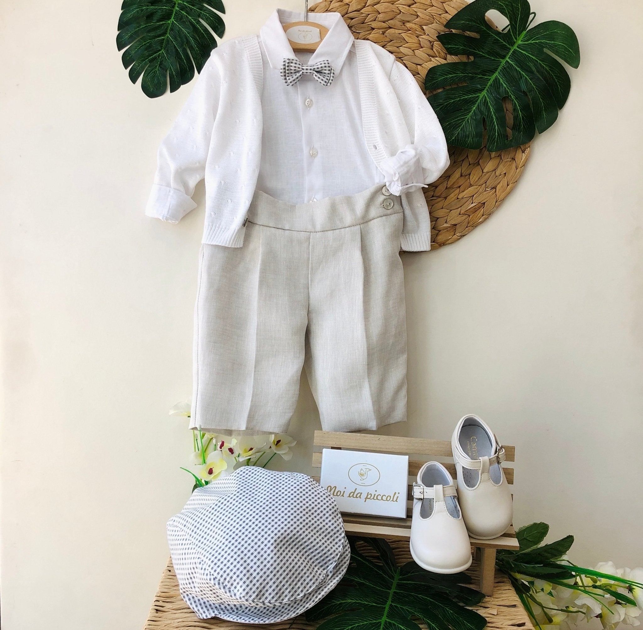 COMPLETO 4 PEZZI BIANCO GRIGIO DETTAGLIO QUADRETTI - Noi da piccoli