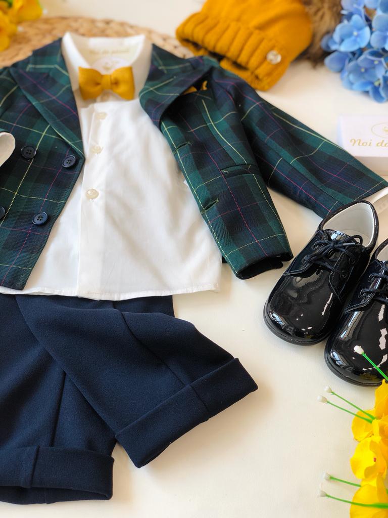 COMPLETO 4 PEZZI VERDE E BLU CON DETTAGLI SENAPE - Noi da piccoli