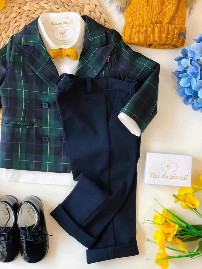 COMPLETO 4 PEZZI VERDE E BLU CON DETTAGLI SENAPE - Noi da piccoli