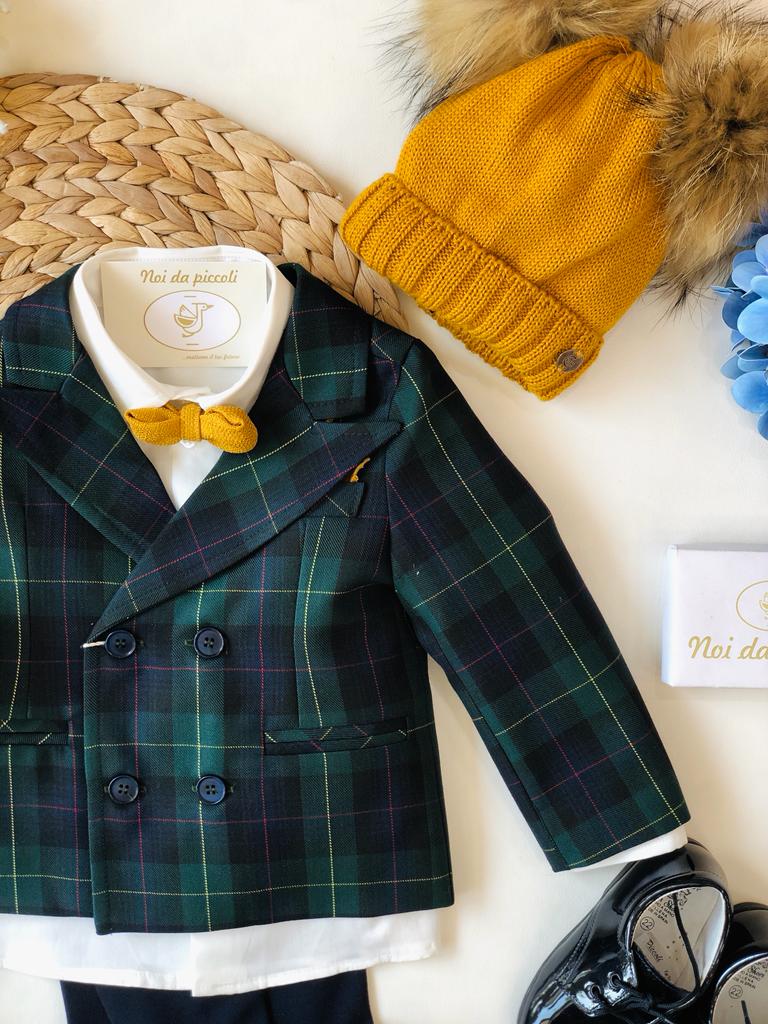 COMPLETO 4 PEZZI VERDE E BLU CON DETTAGLI SENAPE - Noi da piccoli