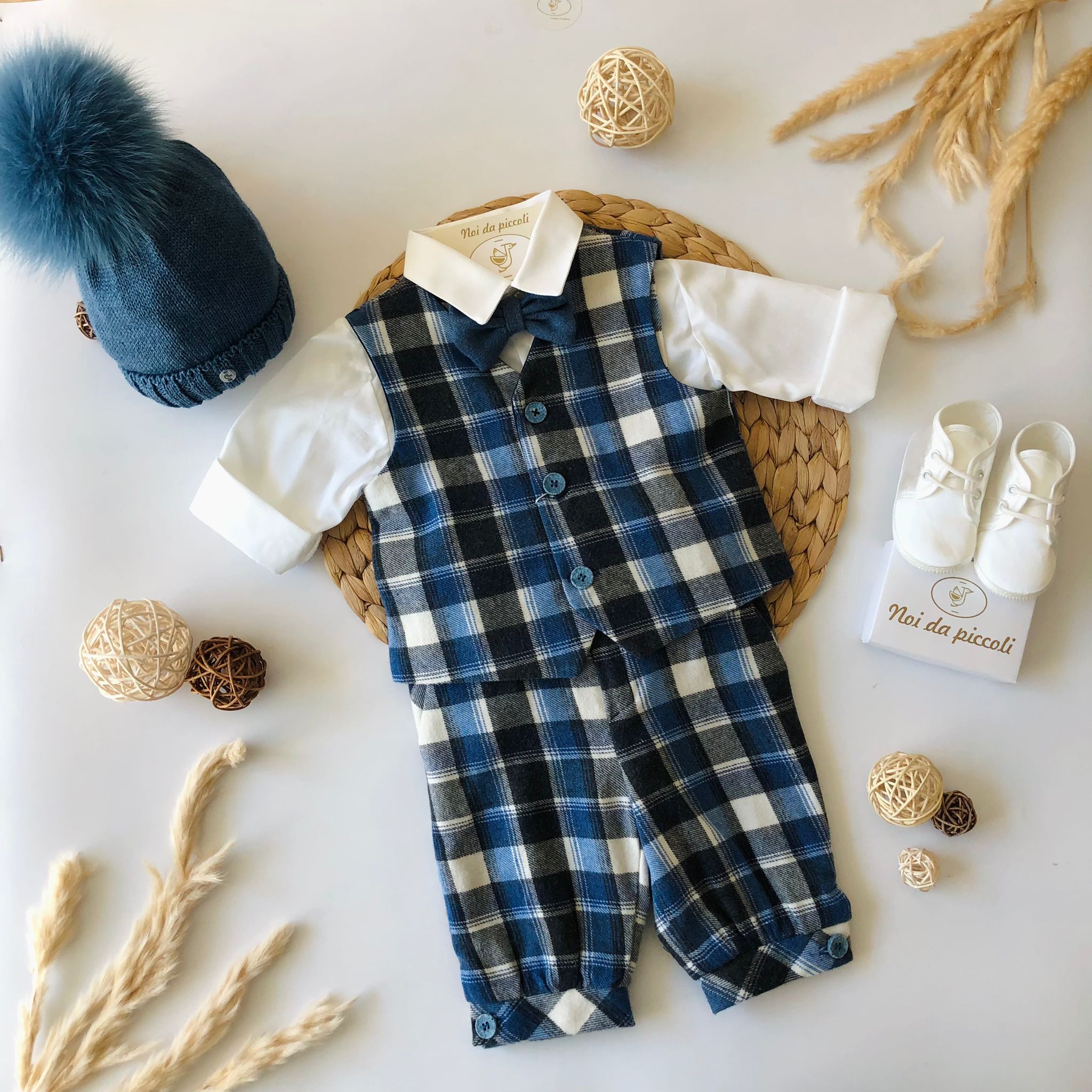 COMPLETO 4 PZ QUADRI BLU - Noi da piccoli