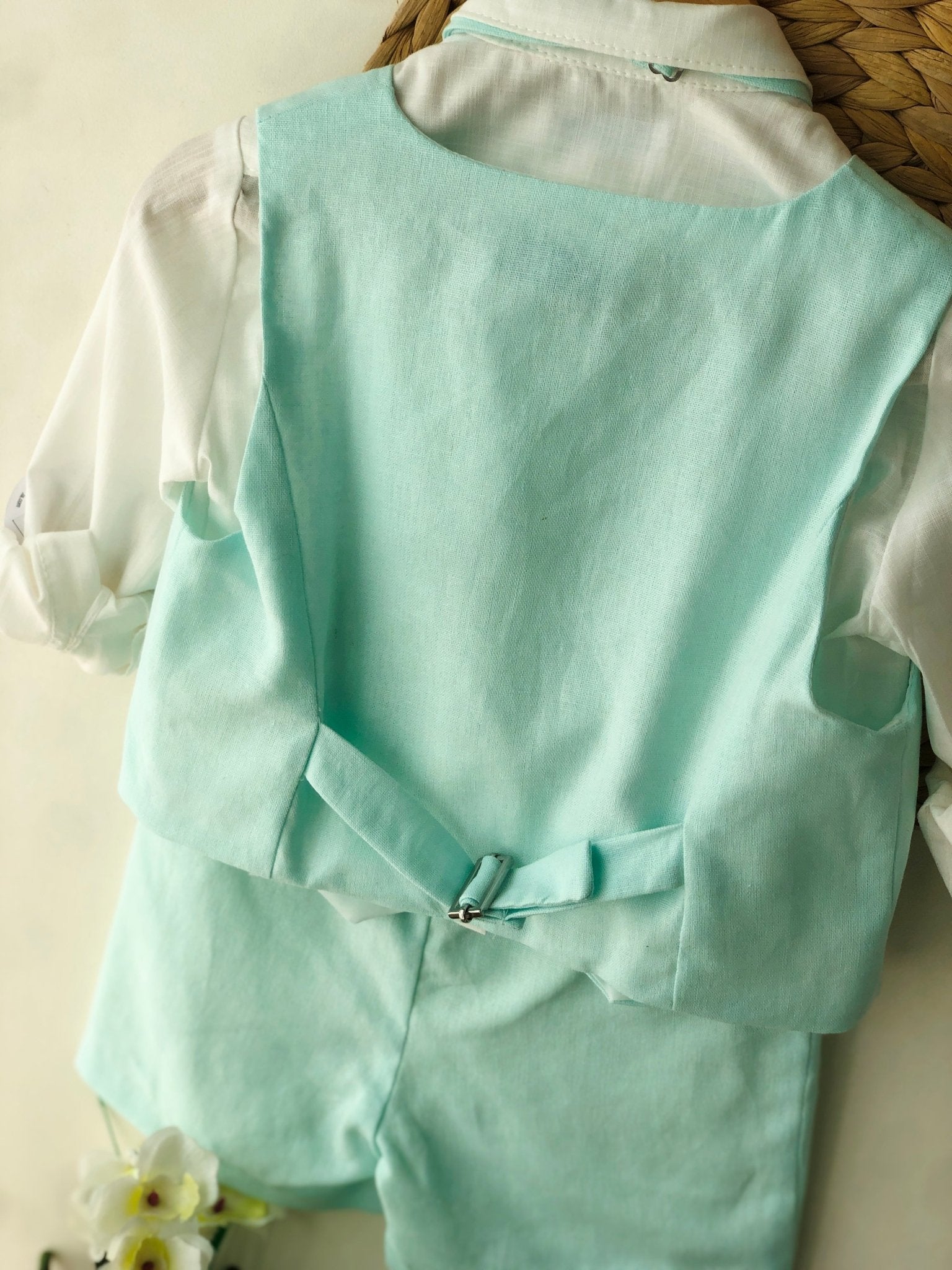 COMPLETO 4 PZ VERDE ACQUA E BOTTONCINI MADRE PERLA - Noi da piccoli