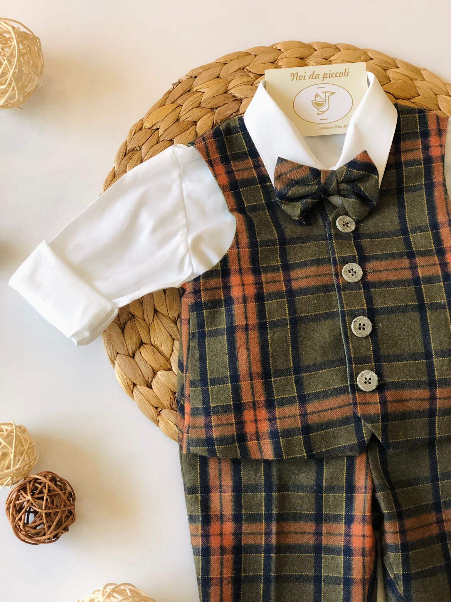 COMPLETO 4PZ QUADRI ARANCIO E VERDI - Noi da piccoli