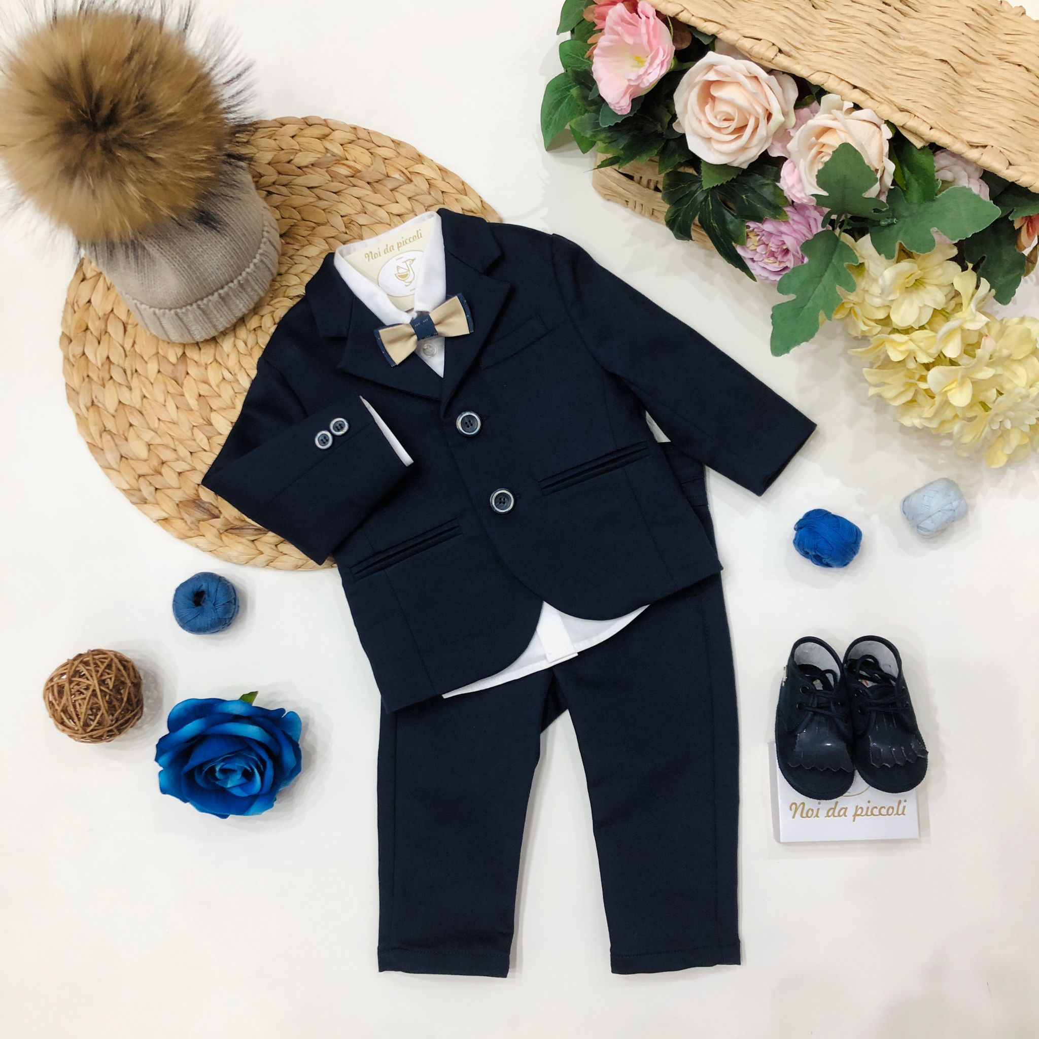 COMPLETO BLU CON DETTAGLI BEIGE - Noi da piccoli