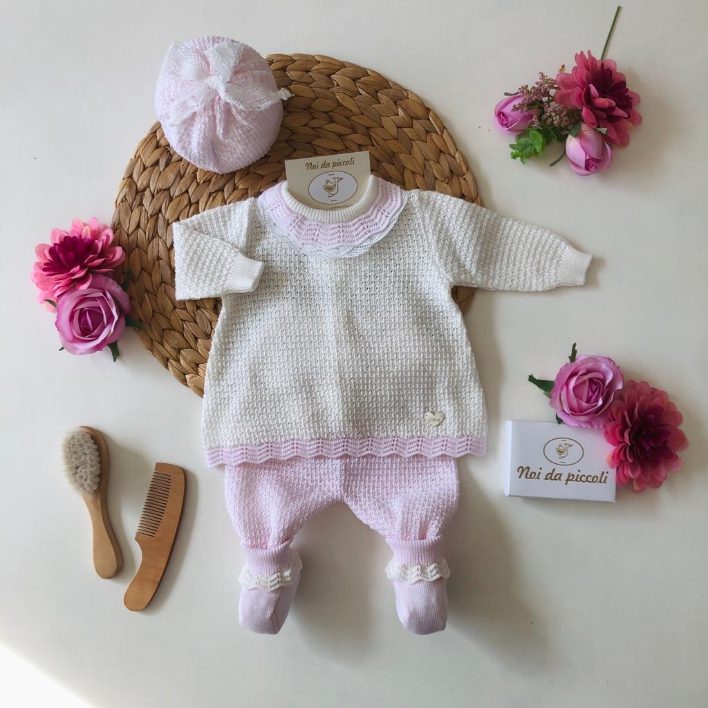 COMPLETO CON SET PARURE ROSA VANIGLIA IN FILO - Noi da piccoli