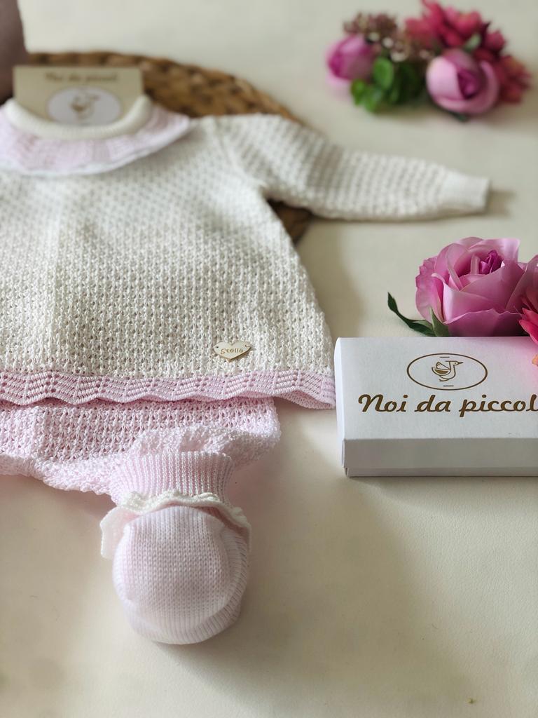 COMPLETO CON SET PARURE ROSA VANIGLIA IN FILO - Noi da piccoli