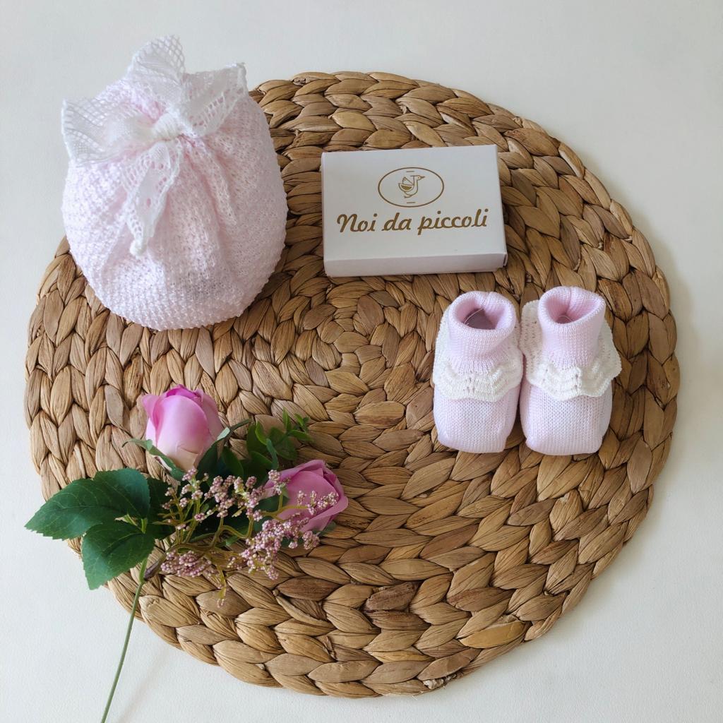 COMPLETO CON SET PARURE ROSA VANIGLIA IN FILO - Noi da piccoli