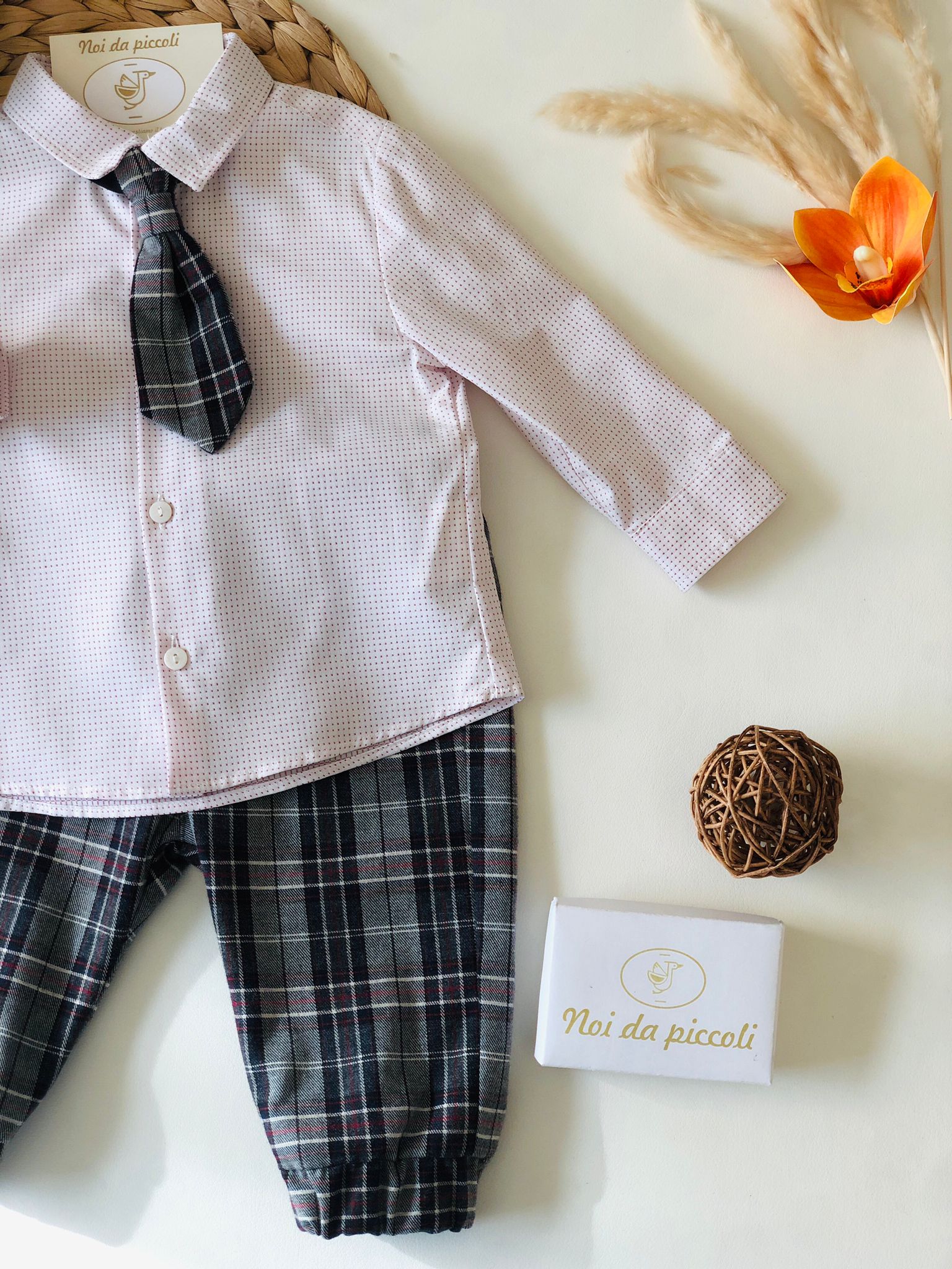 COMPLETO QUADRI RED E GREY - Noi da piccoli