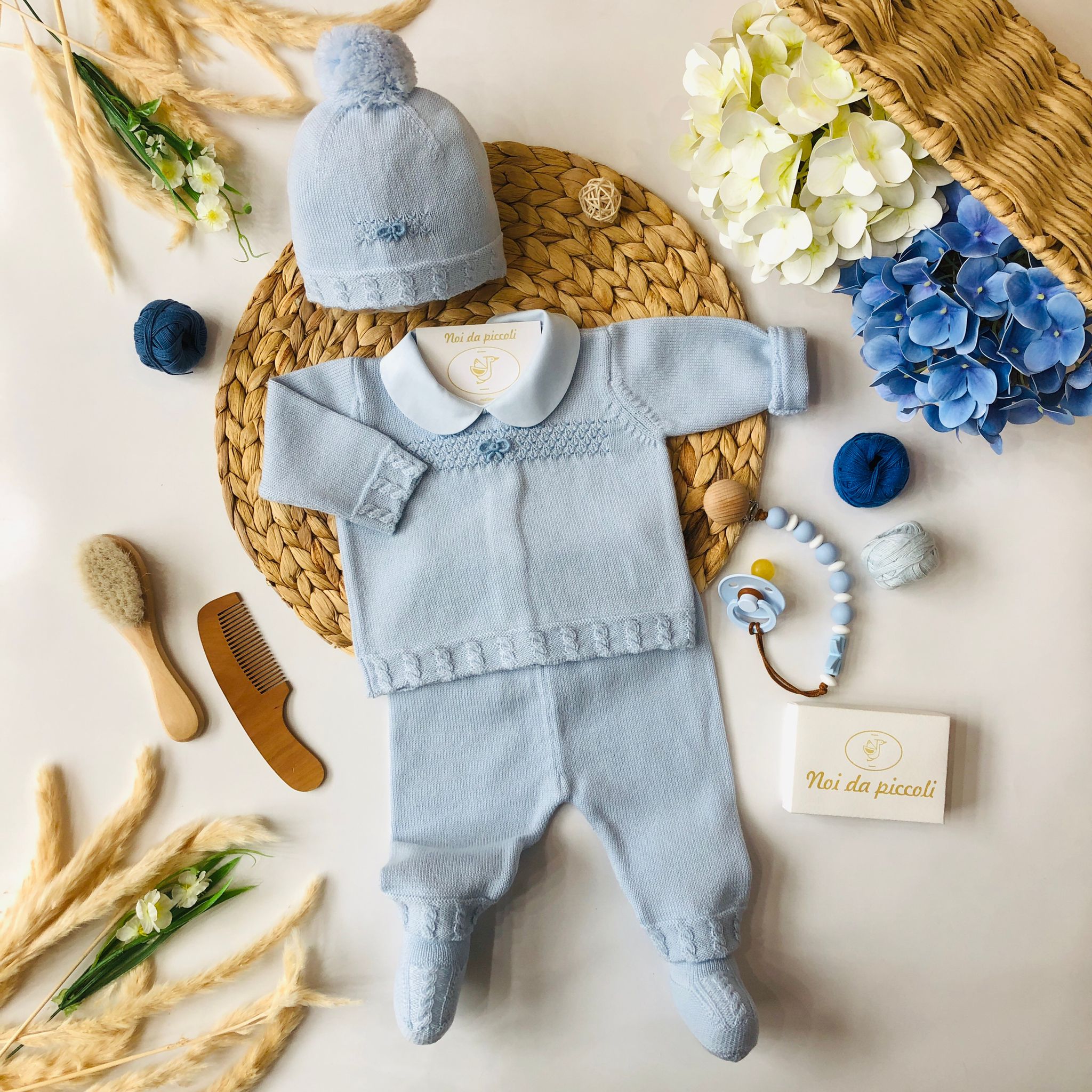 COORDINATO CIELO IN 100% LANA CON COMPLETO 2PZ - Noi da piccoli