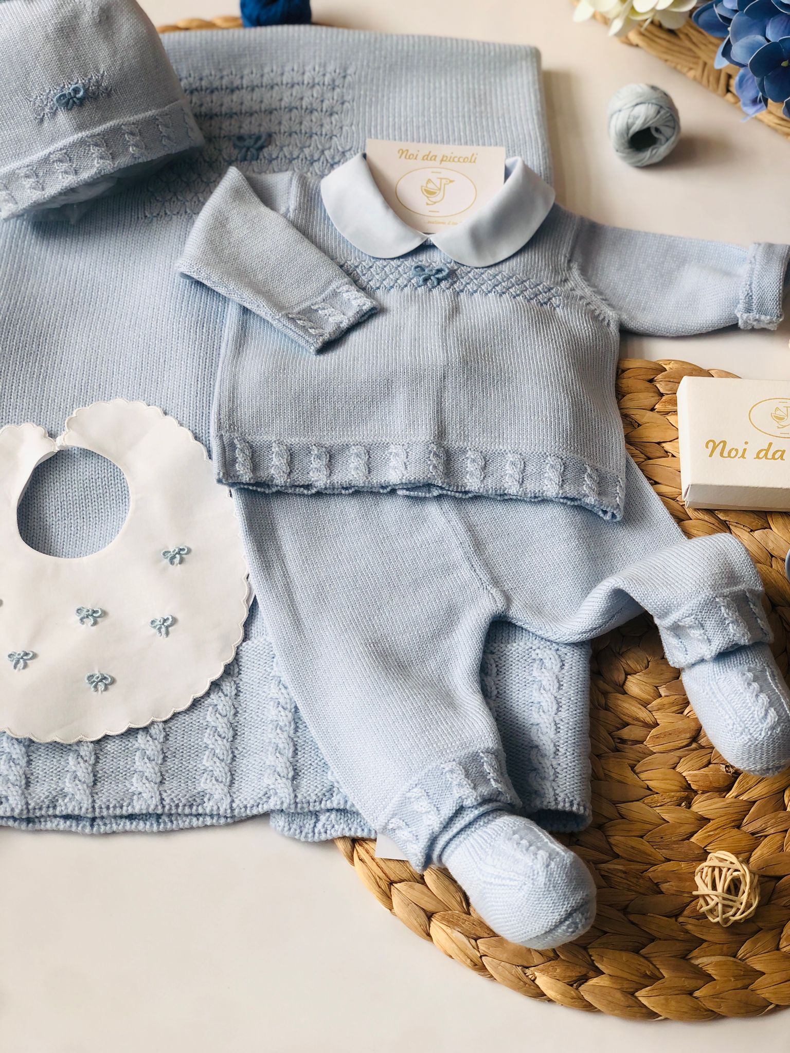 COORDINATO CIELO IN 100% LANA CON COMPLETO 2PZ - Noi da piccoli