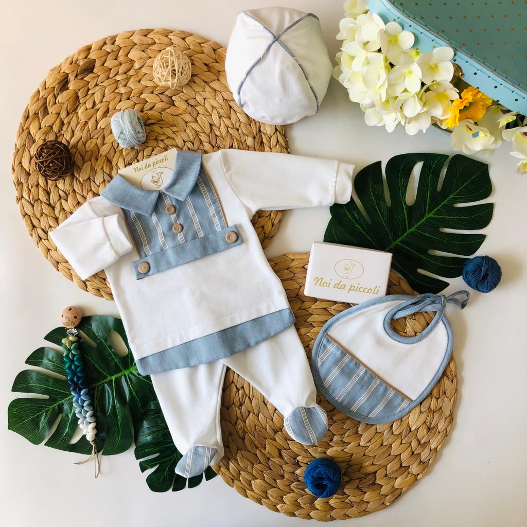 COORDINATO CON COMPLETO 2 PZ AZZURONE BEIGE - Noi da piccoli