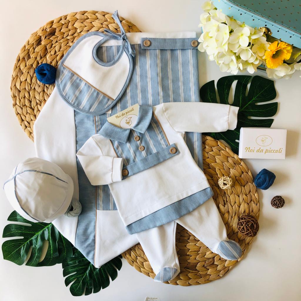 COORDINATO CON COMPLETO 2 PZ AZZURONE BEIGE - Noi da piccoli