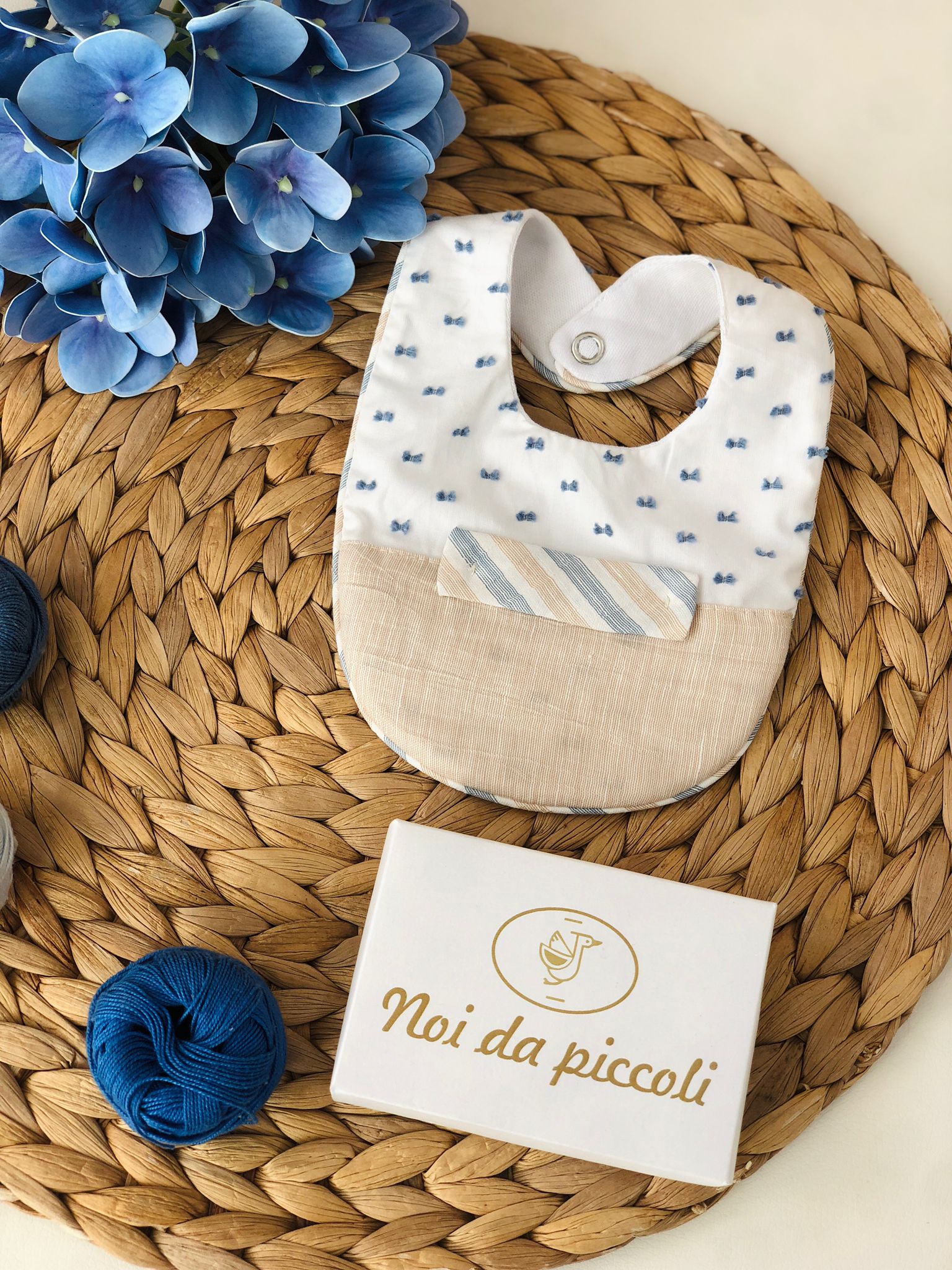 COORDINATO CON TUTINA IN COTONE RIGHETTE BEIGE E BLU - Noi da piccoli