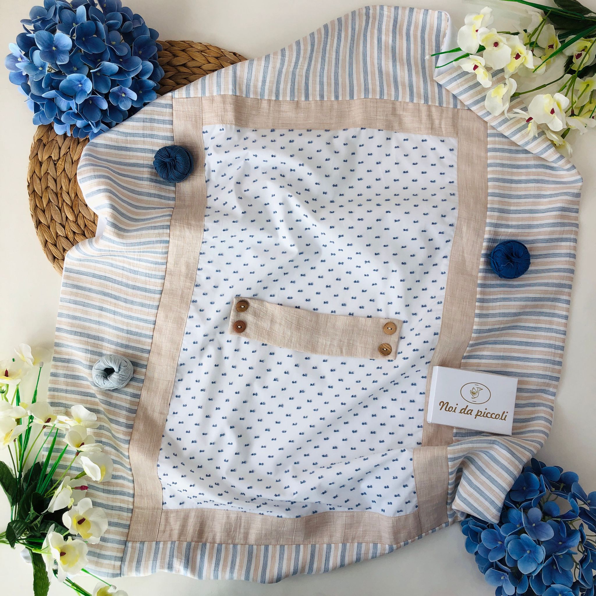 COORDINATO CON TUTINA IN COTONE RIGHETTE BEIGE E BLU - Noi da piccoli