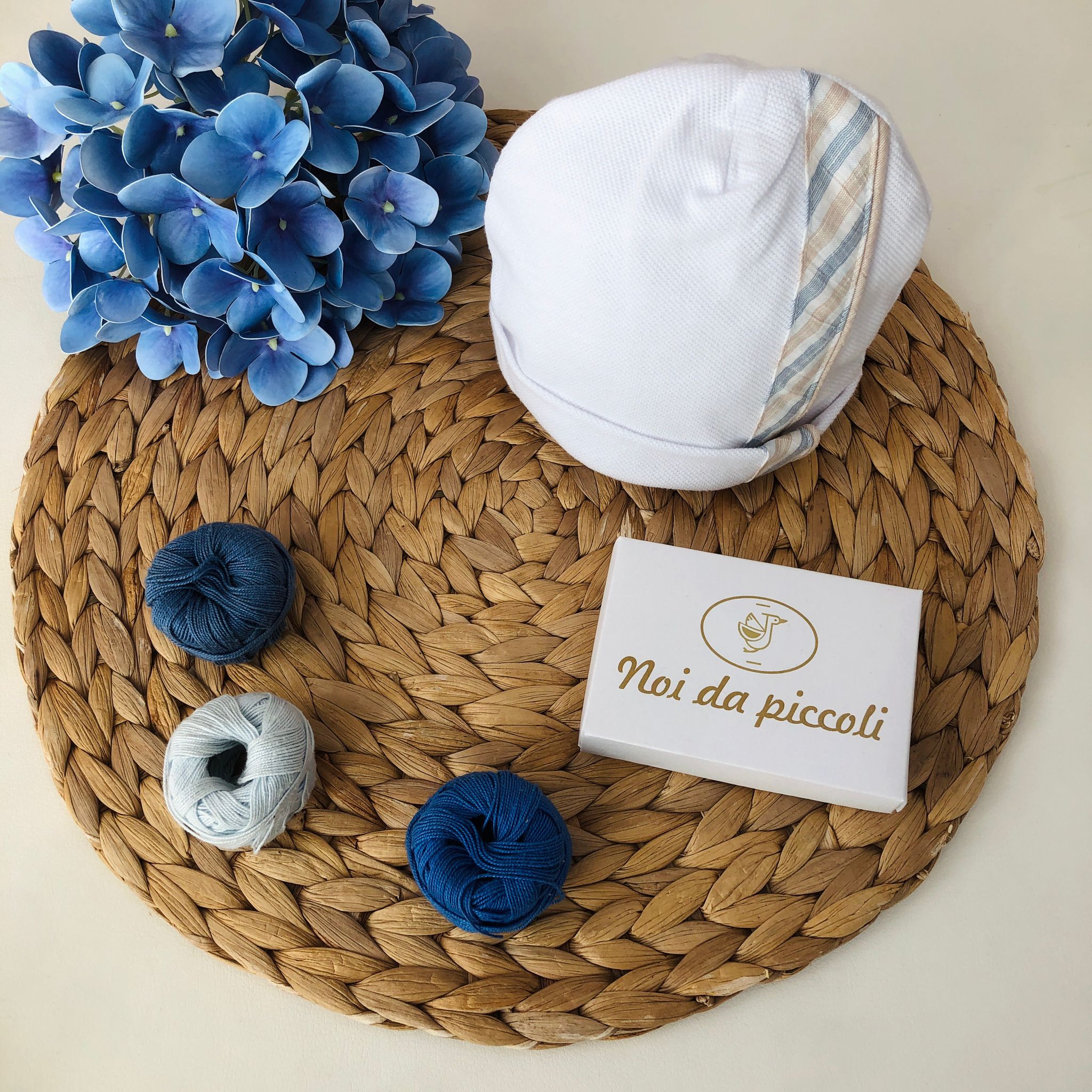 COORDINATO CON TUTINA IN COTONE RIGHETTE BEIGE E BLU - Noi da piccoli