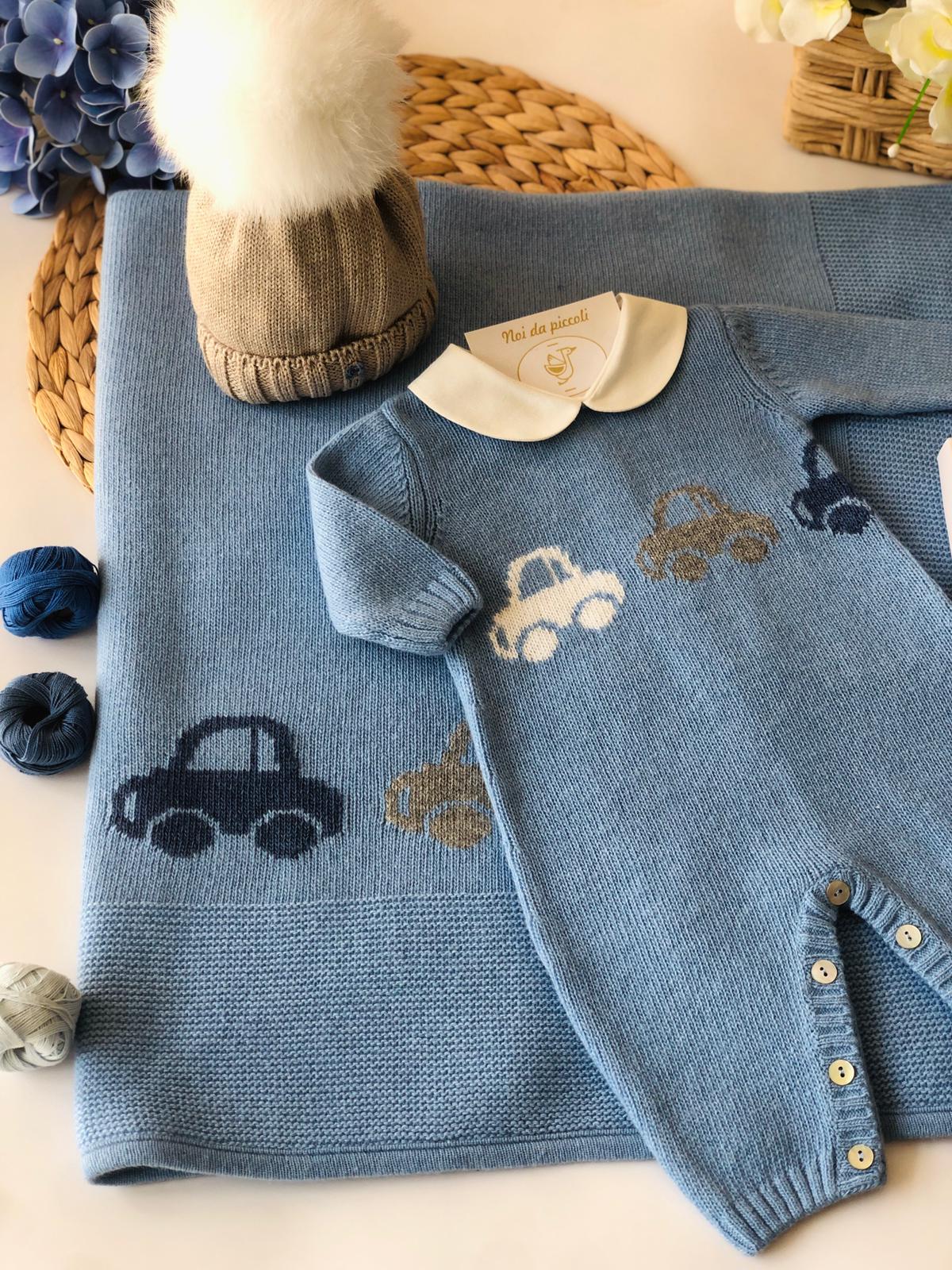 COORDINATO CON TUTINA LANA MERINO E CASHEMIRE AZZURO - Noi da piccoli