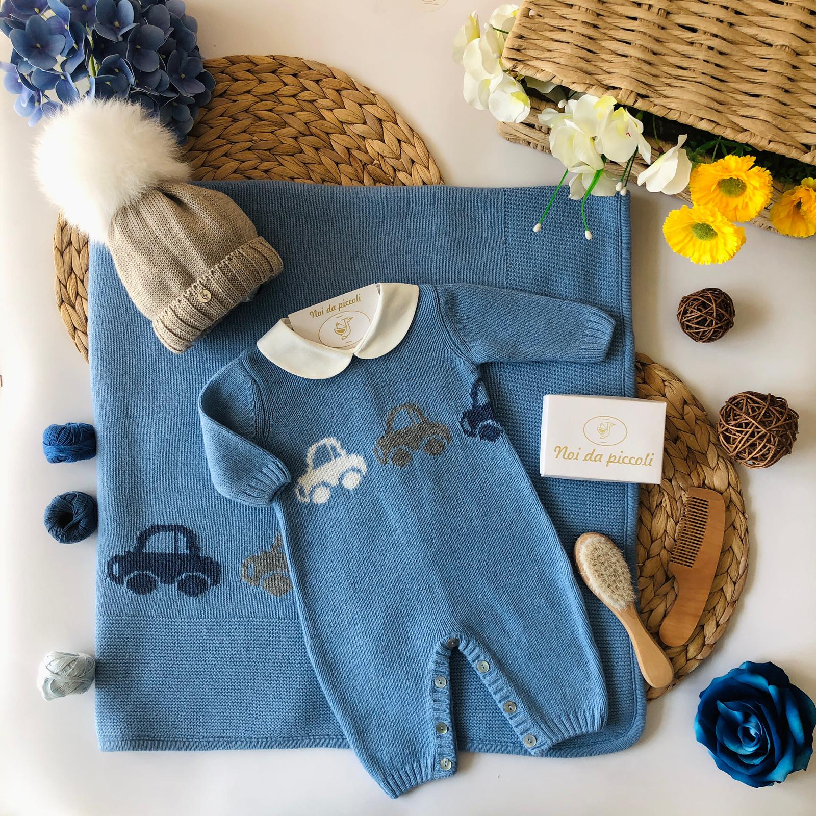 COORDINATO CON TUTINA LANA MERINO E CASHEMIRE AZZURO - Noi da piccoli