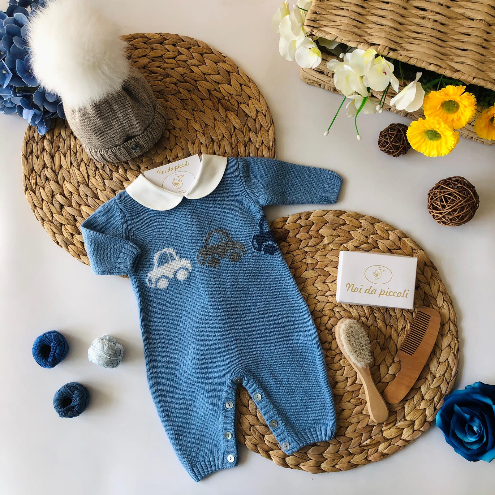 COORDINATO CON TUTINA LANA MERINO E CASHEMIRE AZZURO - Noi da piccoli