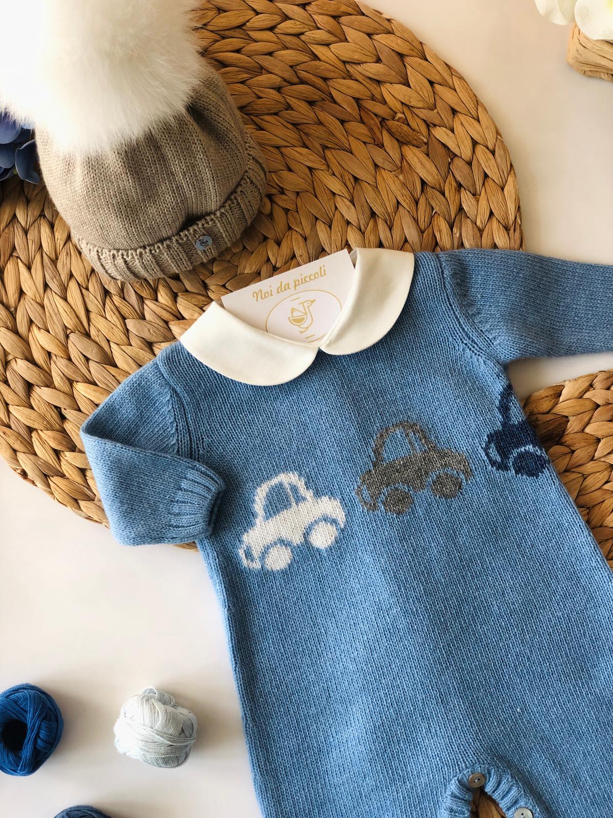 COORDINATO CON TUTINA LANA MERINO E CASHEMIRE AZZURO - Noi da piccoli