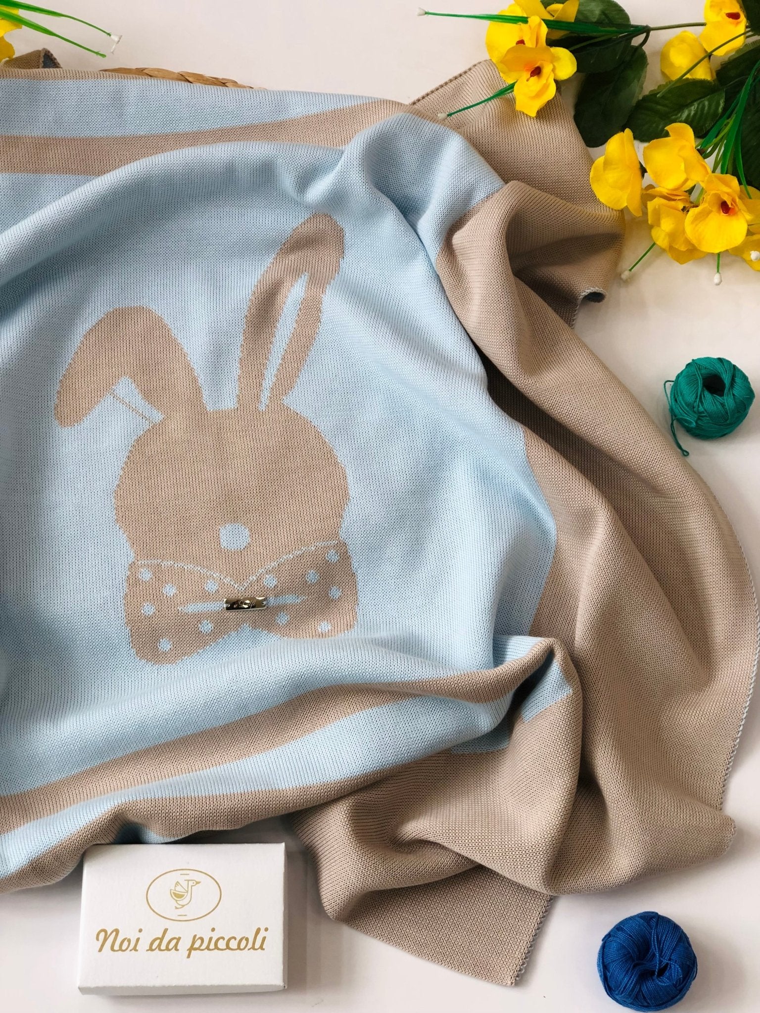 COPERTINA FILO DI COTONE CIELO BEIGE CONIGLIETTO - Noi da piccoli