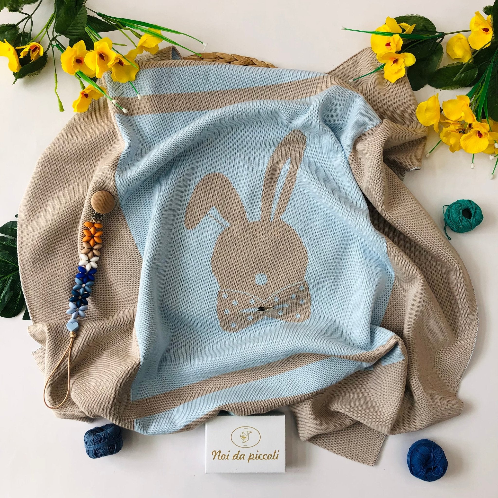 COPERTINA FILO DI COTONE CIELO BEIGE CONIGLIETTO - Noi da piccoli