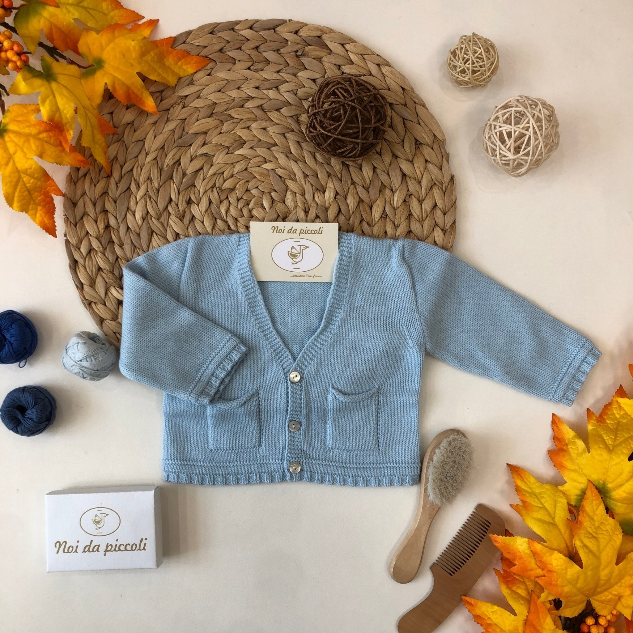 GOLFINO CELESTE ORLATO QUADRETTI CALDO - Noi da piccoli