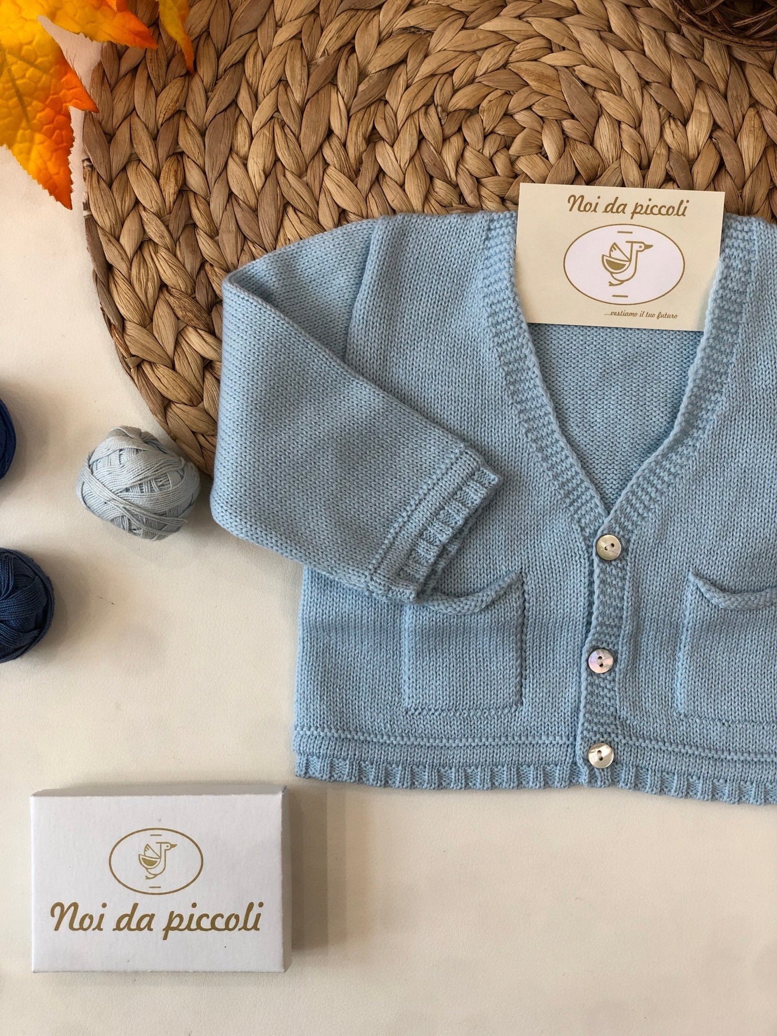 GOLFINO CELESTE ORLATO QUADRETTI CALDO - Noi da piccoli