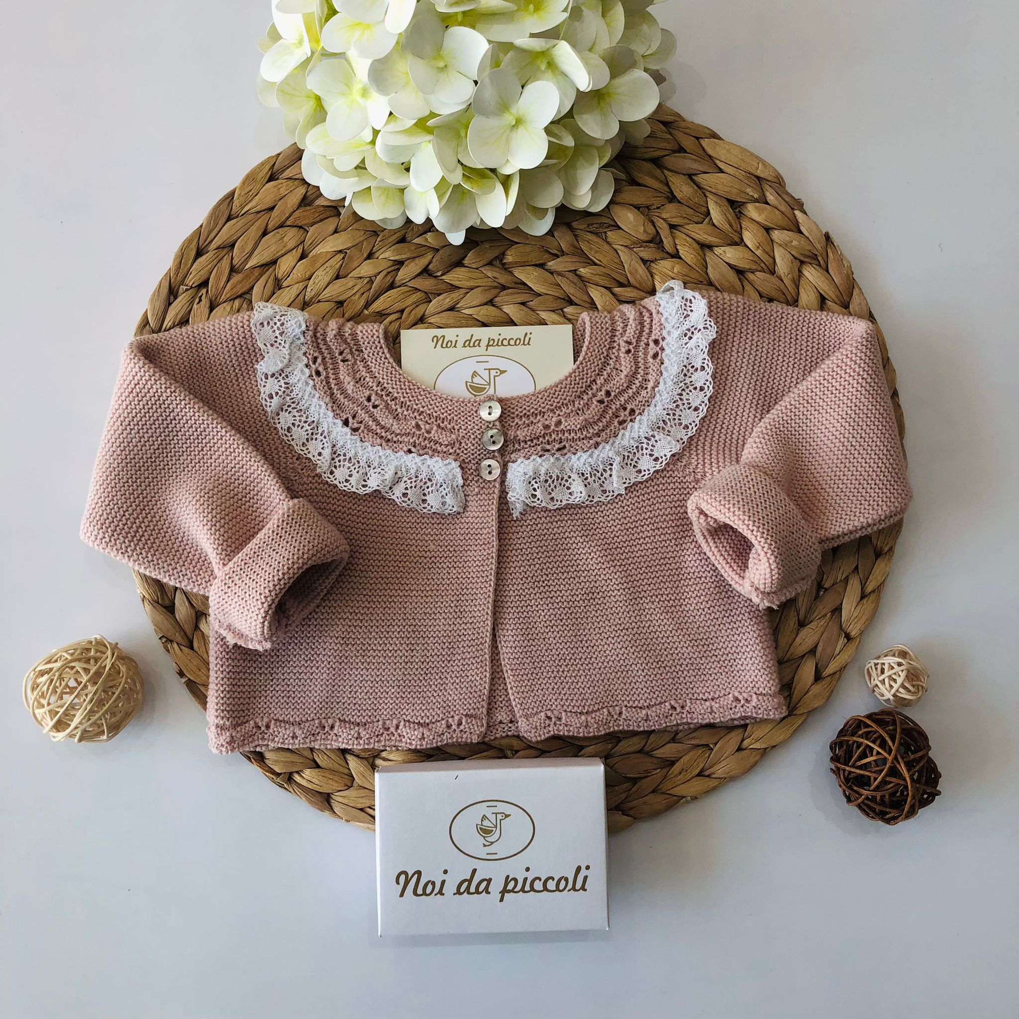 GOLFINO CON COLLETTO IN PIZZO ROSA ANTICO - Noi da piccoli