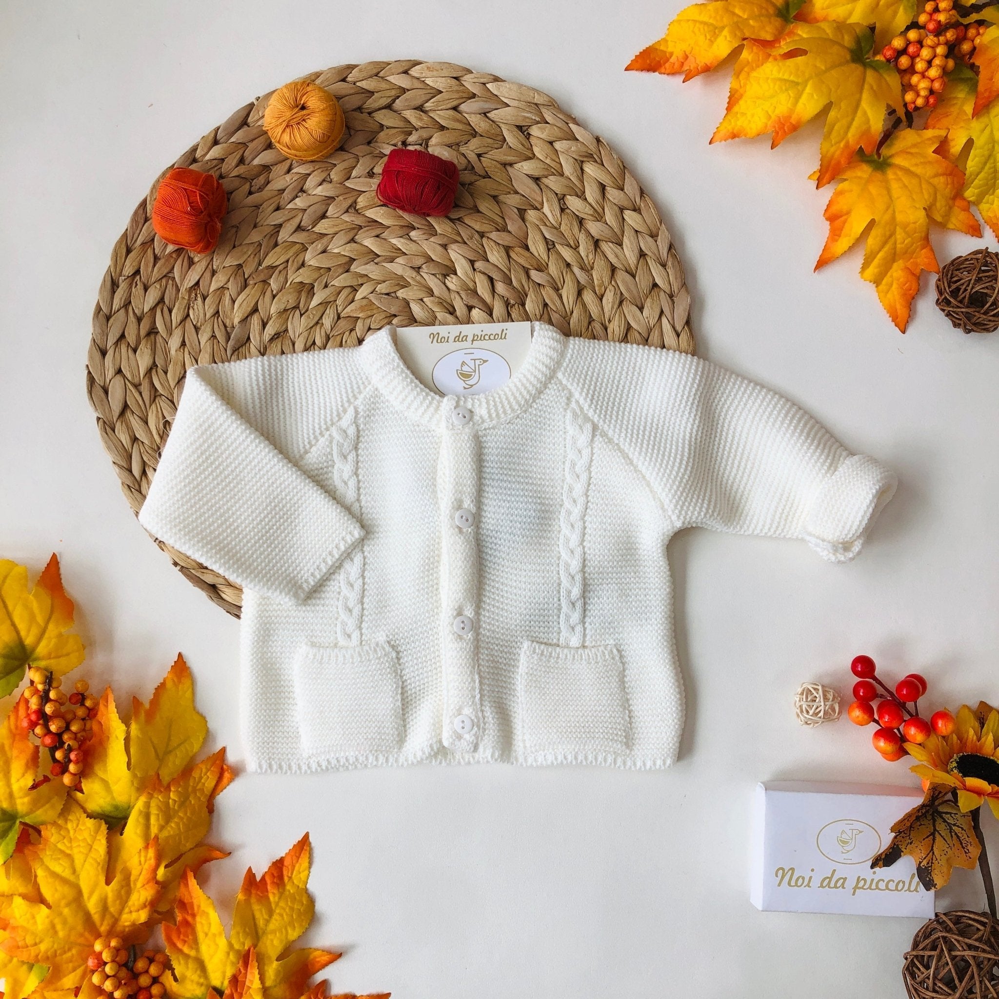 GOLFINO FILO CALDO COTONE BIANCO TRECCE - Noi da piccoli