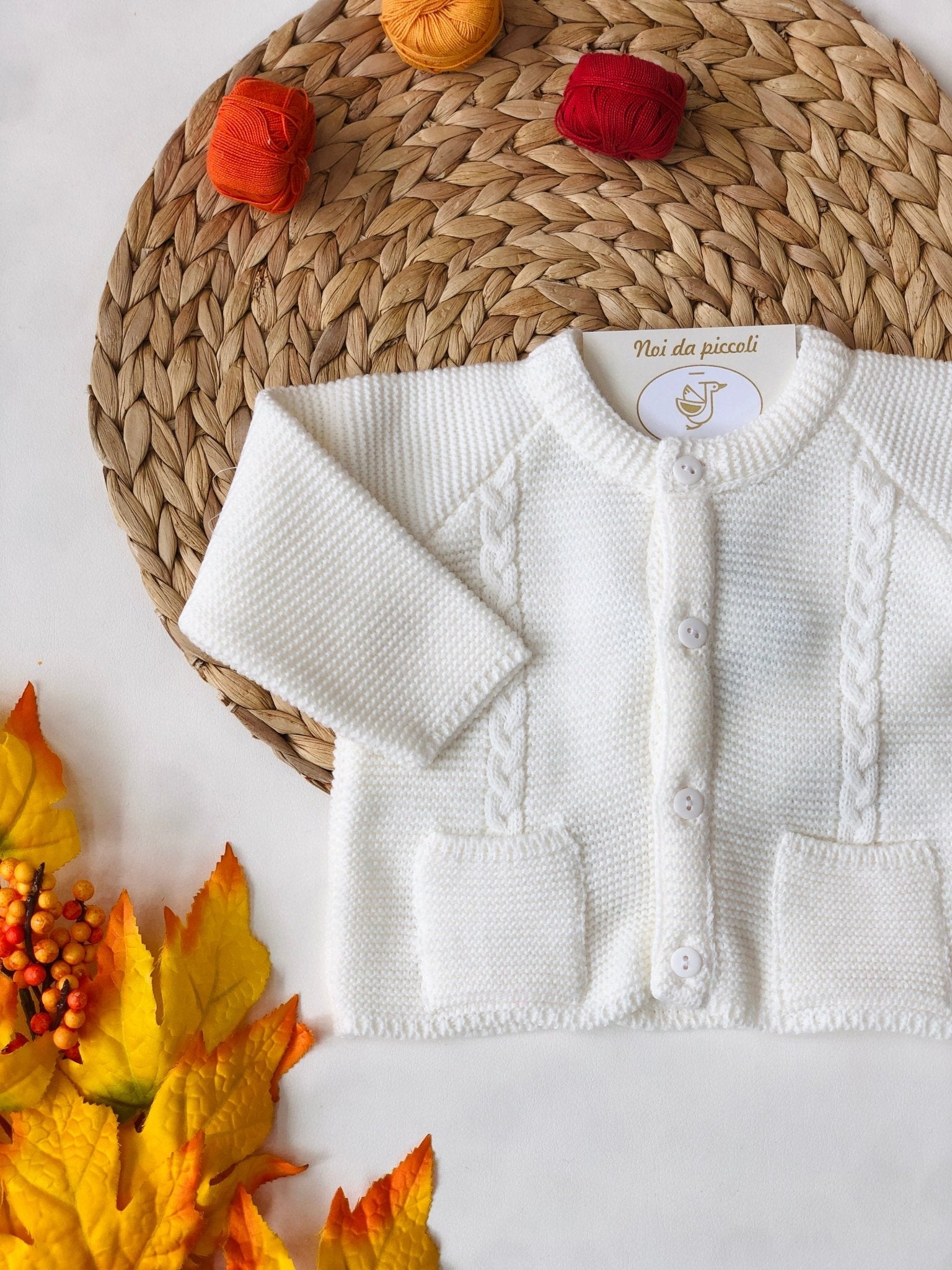 GOLFINO FILO CALDO COTONE BIANCO TRECCE - Noi da piccoli