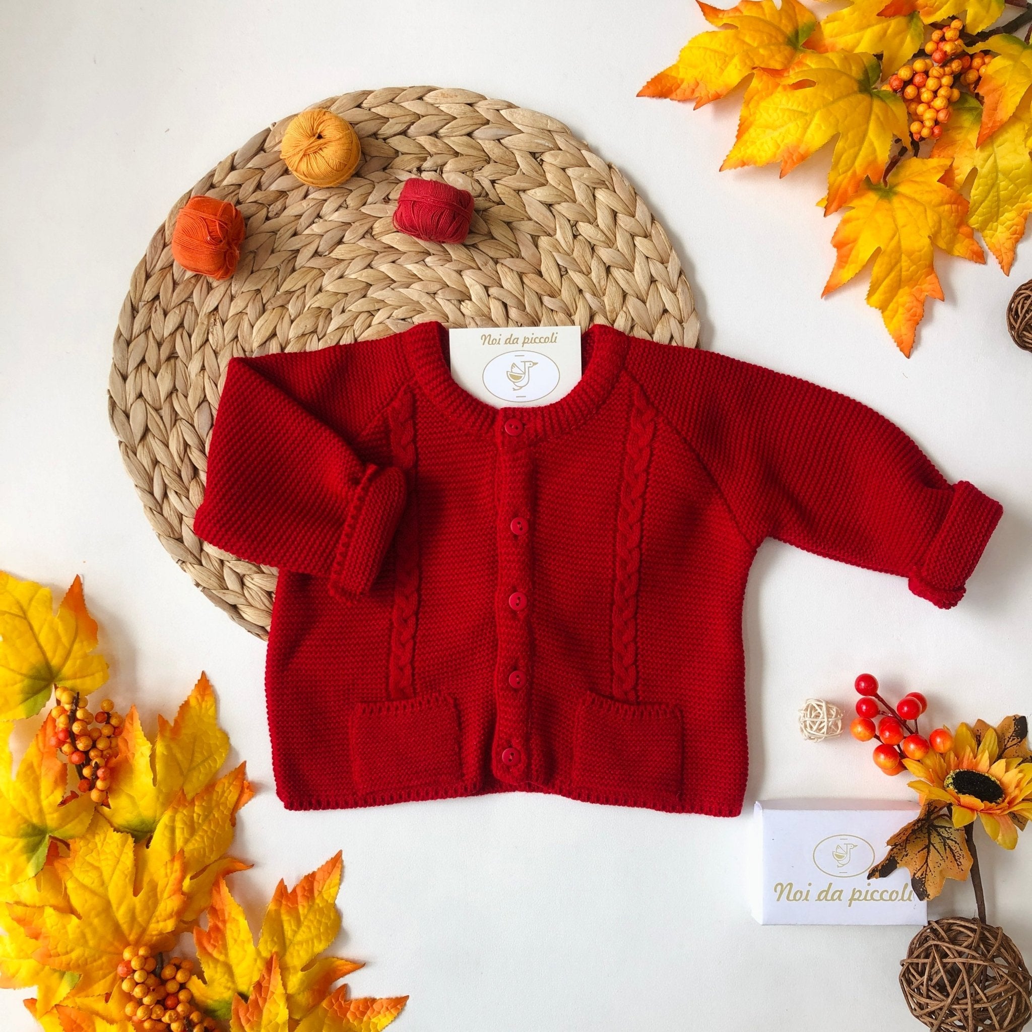 GOLFINO FILO CALDO COTONE ROSSO TRECCE - Noi da piccoli