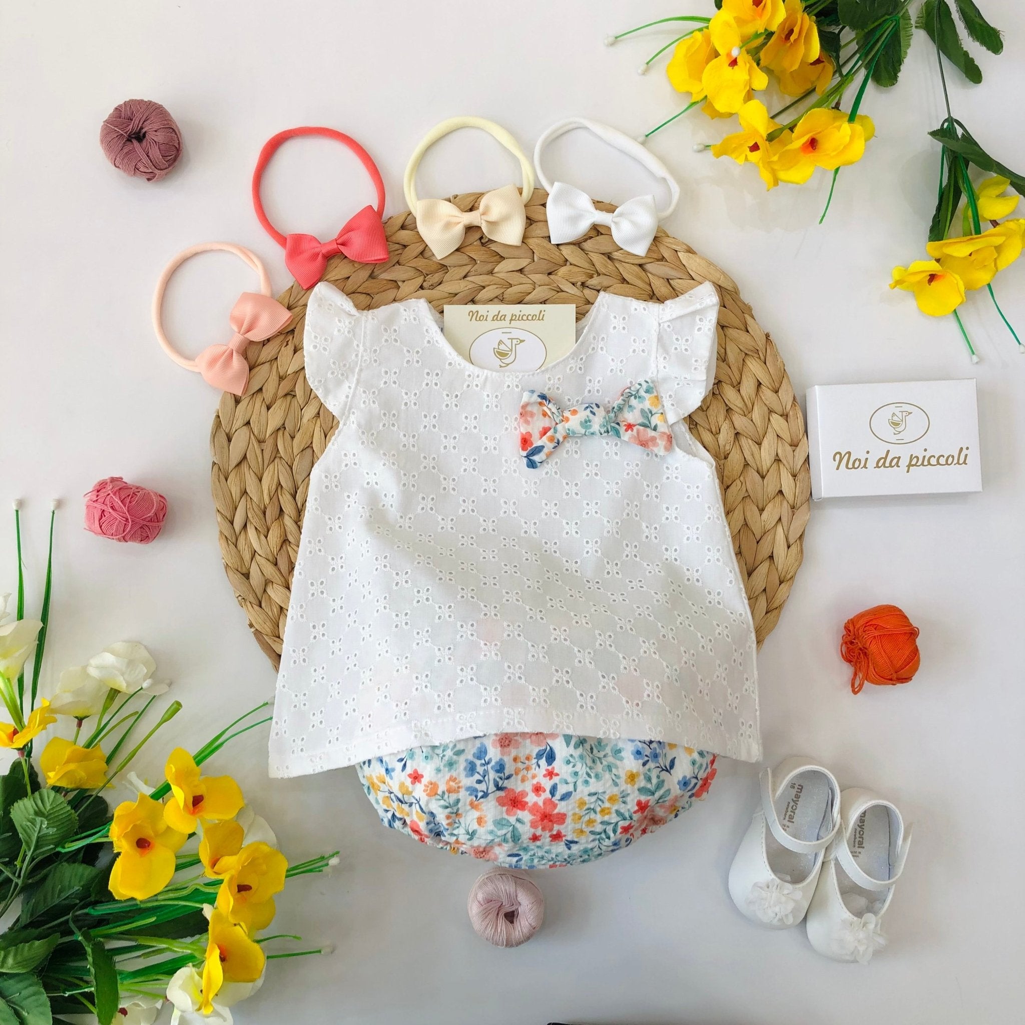 MAGLIA CON CULOTTE 100% COTONE FIORELLINI E FIOCCO - Noi da piccoli