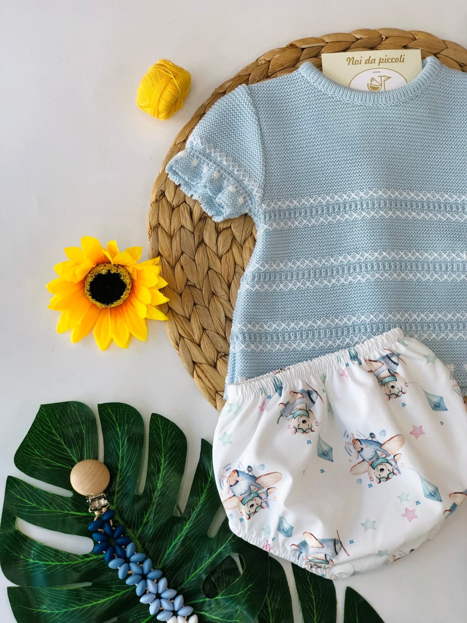 MAGLIA CON CULOTTINA IN COTONE E FILATO ORSETTO AVIATORE - Noi da piccoli