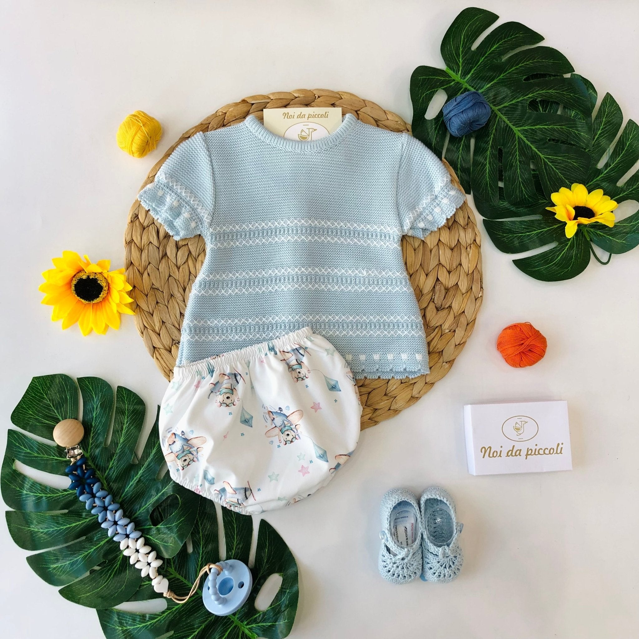 MAGLIA CON CULOTTINA IN COTONE E FILATO ORSETTO AVIATORE - Noi da piccoli