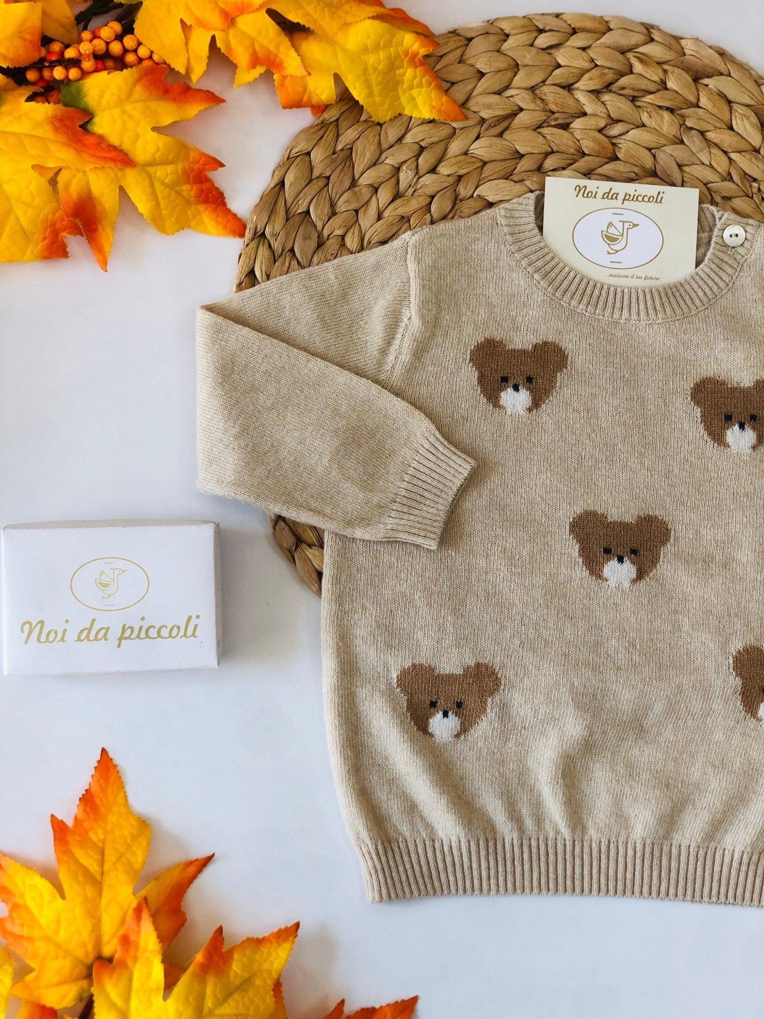 MAGLIONCINO IN LANA E CHASHEMIRE ORSETTO BIEGE - Noi da piccoli