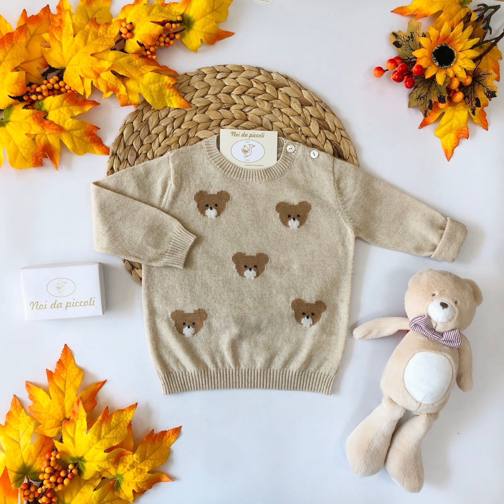 MAGLIONCINO IN LANA E CHASHEMIRE ORSETTO BIEGE - Noi da piccoli