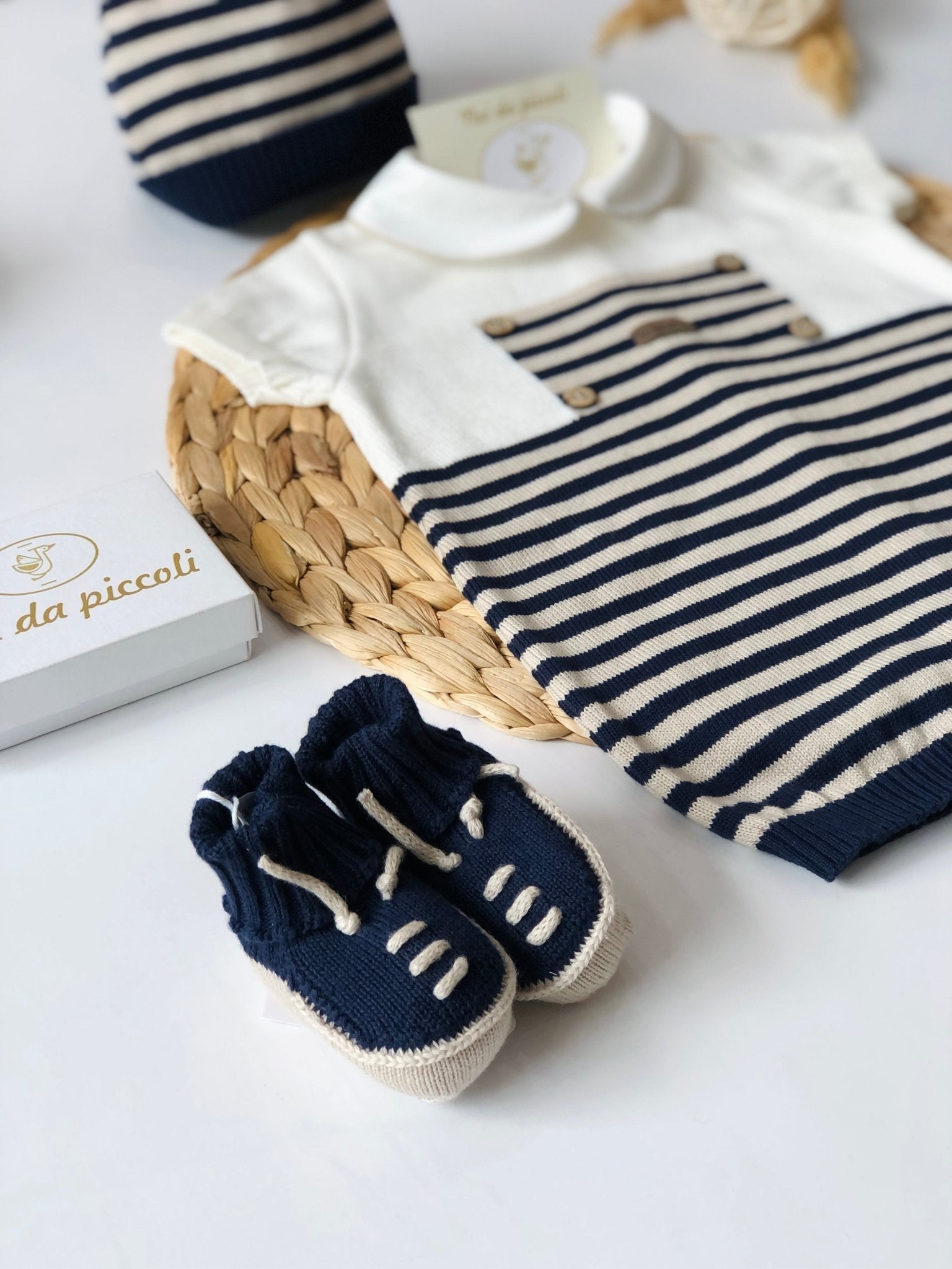 PAGLIACCETTO BEIGE E BLU CON SET PARURE - Noi da piccoli