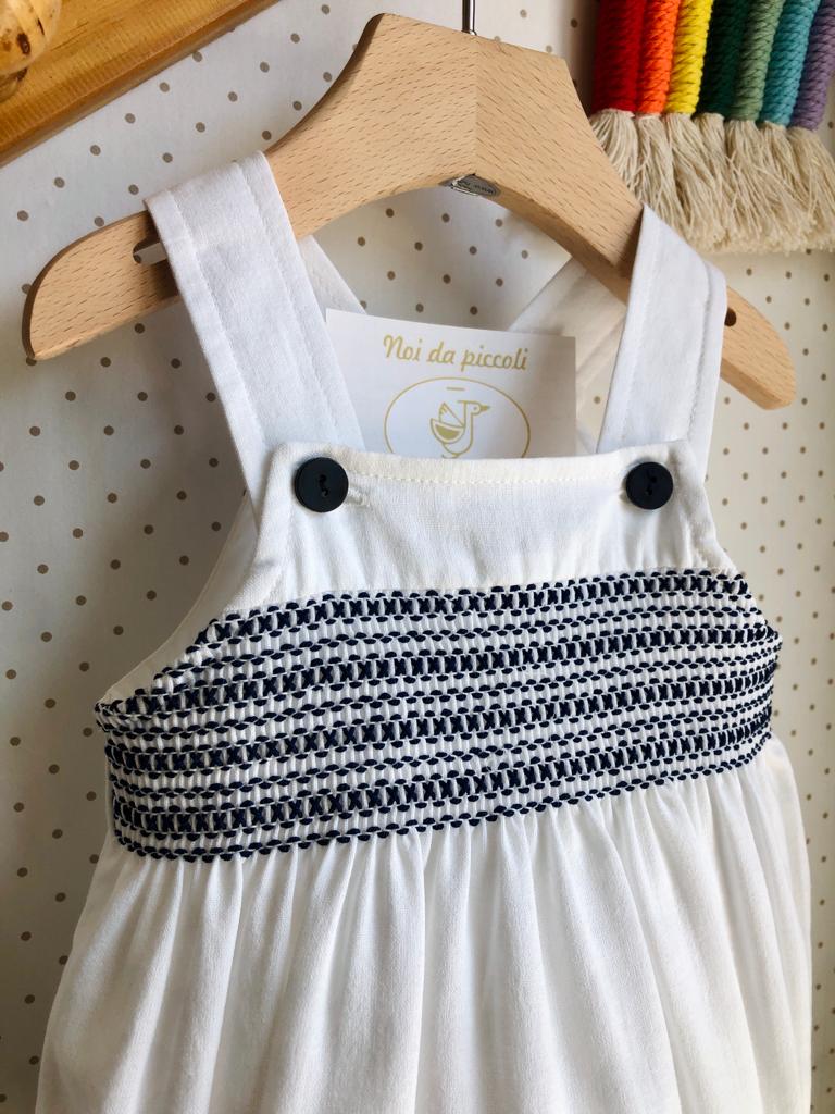 PAGLIACCETTO BIANCO CON PUNTO SMOCK BLU - Noi da piccoli